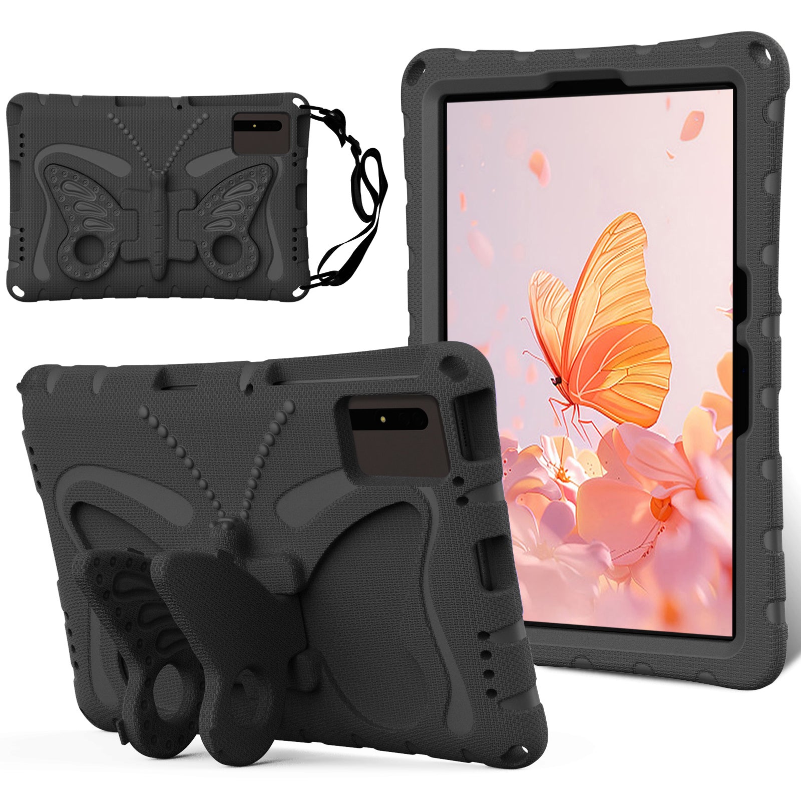 Butterfly Kickstand EVA Tablet Cover For Huawei MatePad SE 11 / Lenovo Tab M11 / Samsung Galaxy Tab S9 FE / S9 / S8 / S7 / Xiaomi Redmi Pad SE / Pad 6 - Black