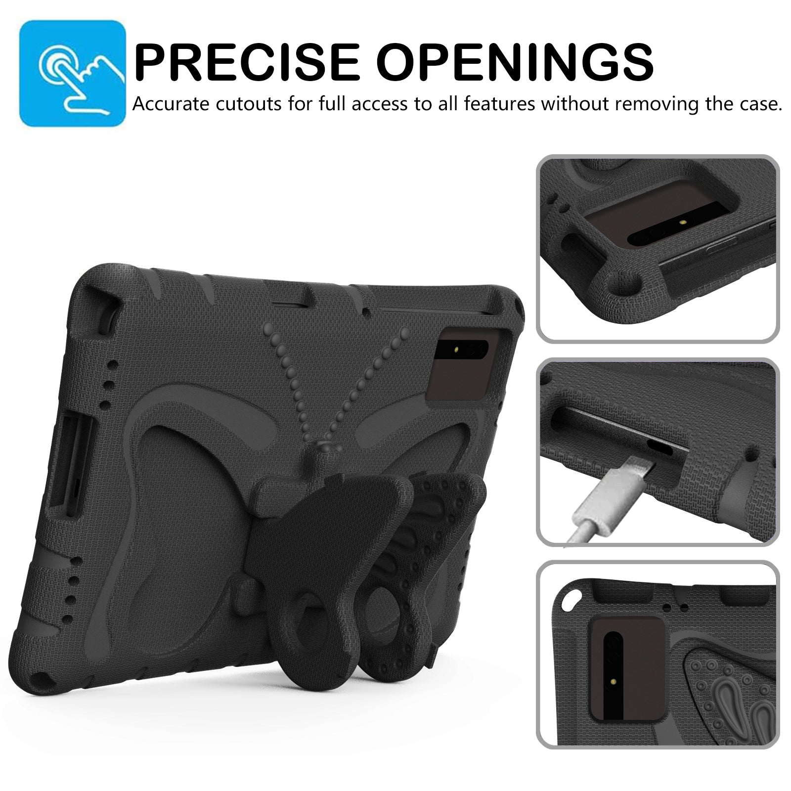 Butterfly Kickstand EVA Tablet Cover For Huawei MatePad SE 11 / Lenovo Tab M11 / Samsung Galaxy Tab S9 FE / S9 / S8 / S7 / Xiaomi Redmi Pad SE / Pad 6 - Black