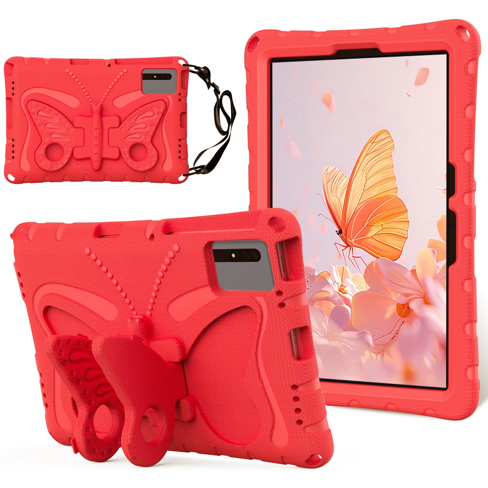 Butterfly Kickstand EVA Tablet Cover For Huawei MatePad SE 11 / Lenovo Tab M11 / Samsung Galaxy Tab S9 FE / S9 / S8 / S7 / Xiaomi Redmi Pad SE / Pad 6 - Red