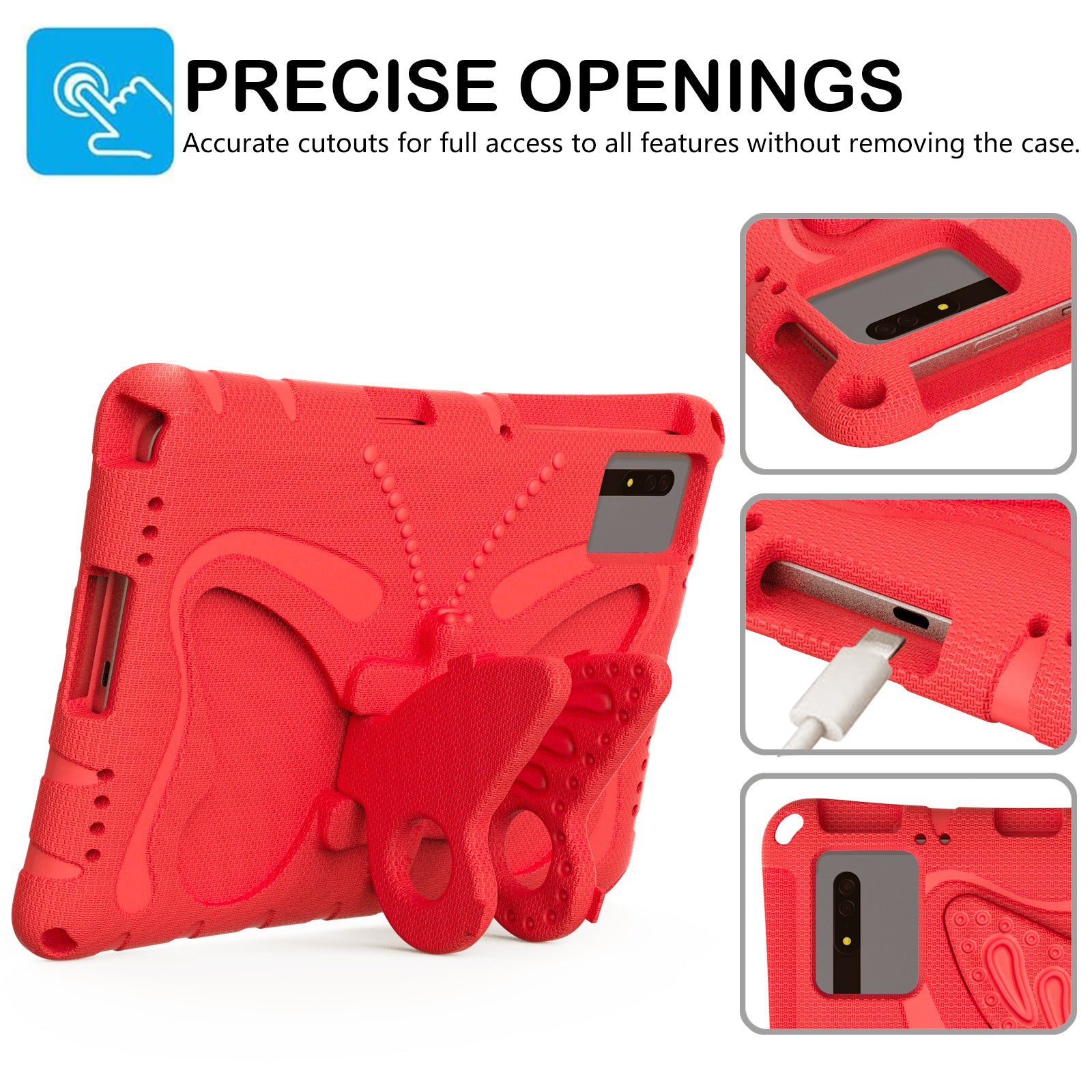 Butterfly Kickstand EVA Tablet Cover For Huawei MatePad SE 11 / Lenovo Tab M11 / Samsung Galaxy Tab S9 FE / S9 / S8 / S7 / Xiaomi Redmi Pad SE / Pad 6 - Red