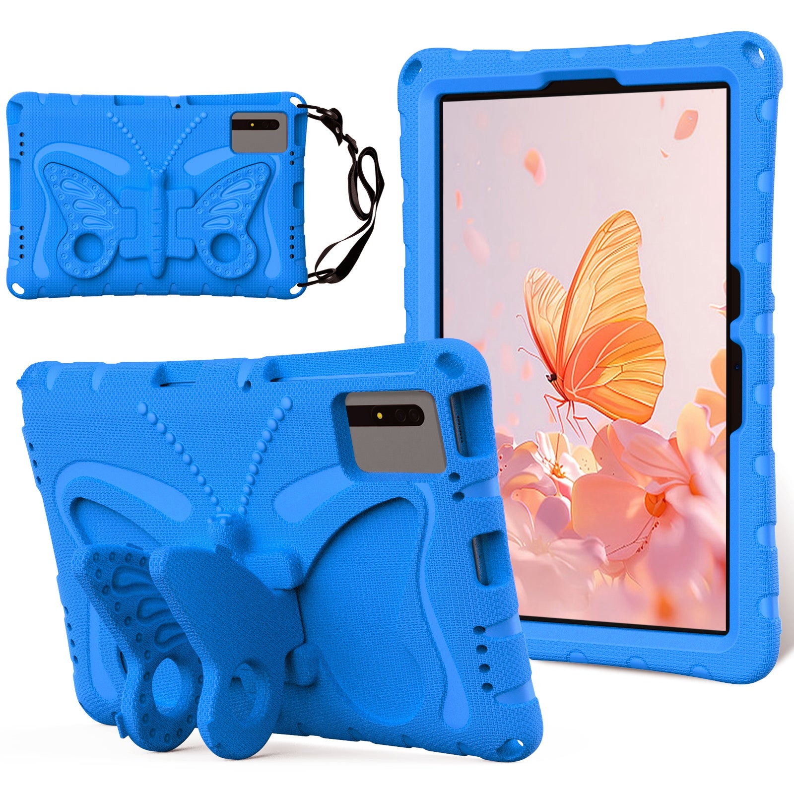 Butterfly Kickstand EVA Tablet Cover For Huawei MatePad SE 11 / Lenovo Tab M11 / Samsung Galaxy Tab S9 FE / S9 / S8 / S7 / Xiaomi Redmi Pad SE / Pad 6 - Blue