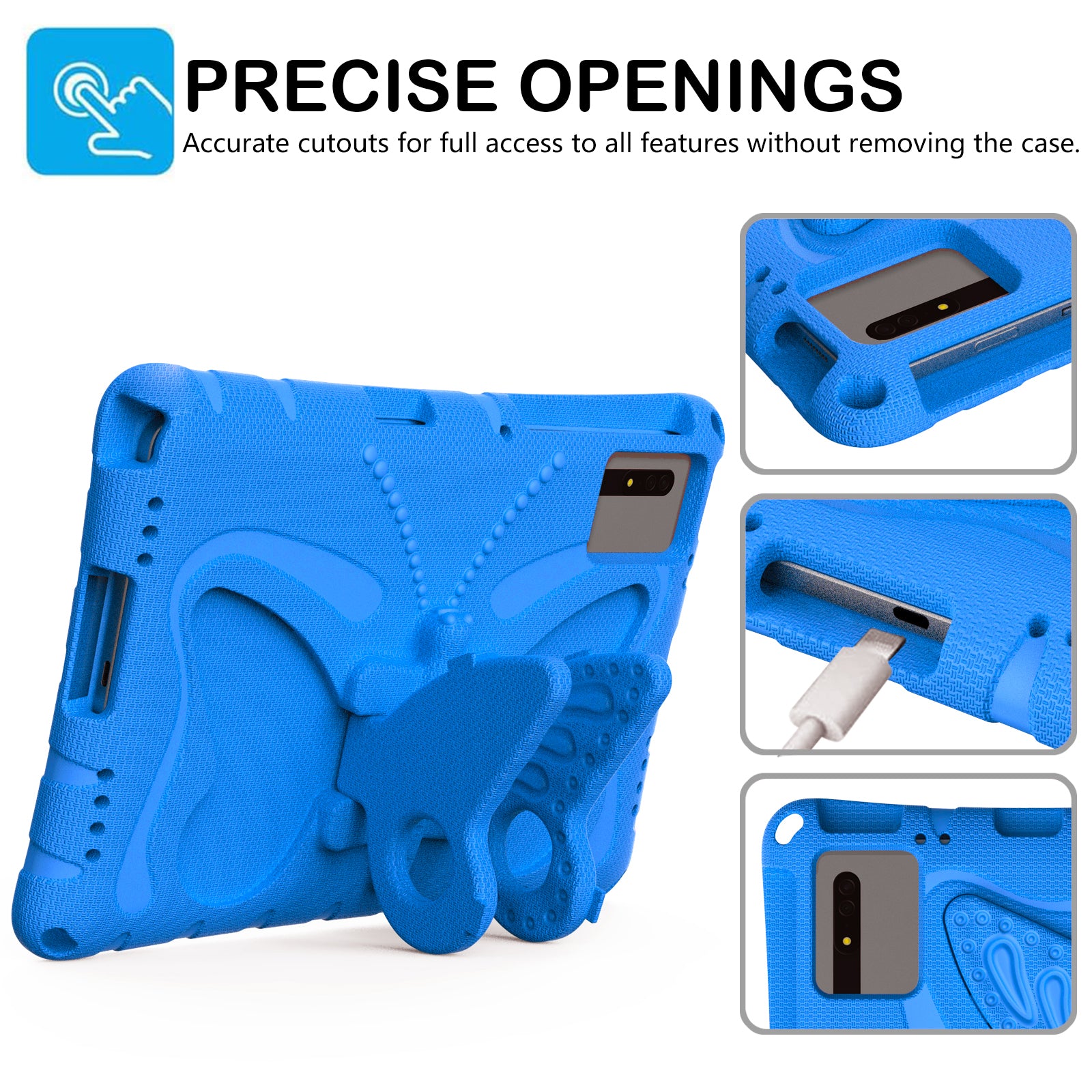 Butterfly Kickstand EVA Tablet Cover For Huawei MatePad SE 11 / Lenovo Tab M11 / Samsung Galaxy Tab S9 FE / S9 / S8 / S7 / Xiaomi Redmi Pad SE / Pad 6 - Blue