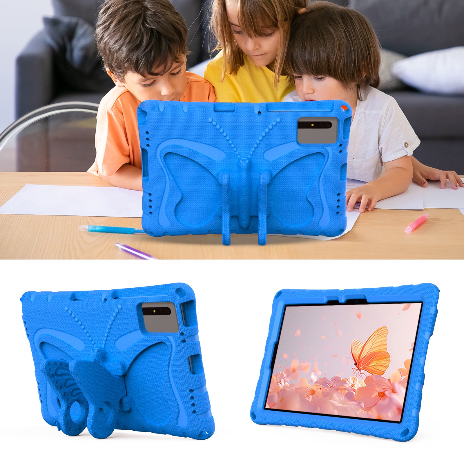 Butterfly Kickstand EVA Tablet Cover For Huawei MatePad SE 11 / Lenovo Tab M11 / Samsung Galaxy Tab S9 FE / S9 / S8 / S7 / Xiaomi Redmi Pad SE / Pad 6 - Blue