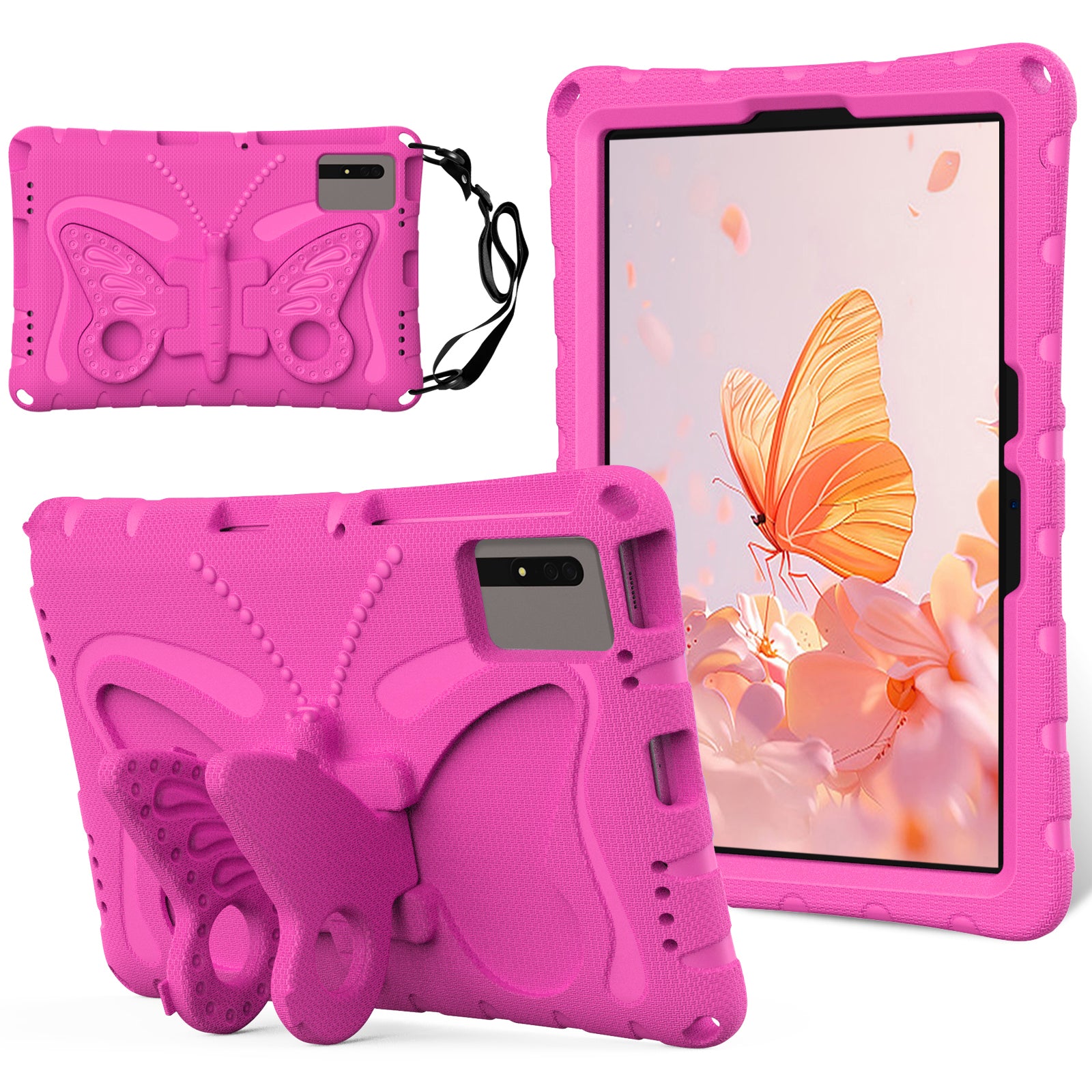 Butterfly Kickstand EVA Tablet Cover For Huawei MatePad SE 11 / Lenovo Tab M11 / Samsung Galaxy Tab S9 FE / S9 / S8 / S7 / Xiaomi Redmi Pad SE / Pad 6 - Rose