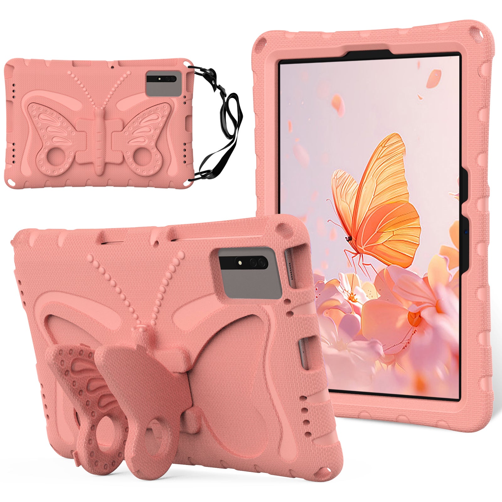 Butterfly Kickstand EVA Tablet Cover For Huawei MatePad SE 11 / Lenovo Tab M11 / Samsung Galaxy Tab S9 FE / S9 / S8 / S7 / Xiaomi Redmi Pad SE / Pad 6 - Light Pink