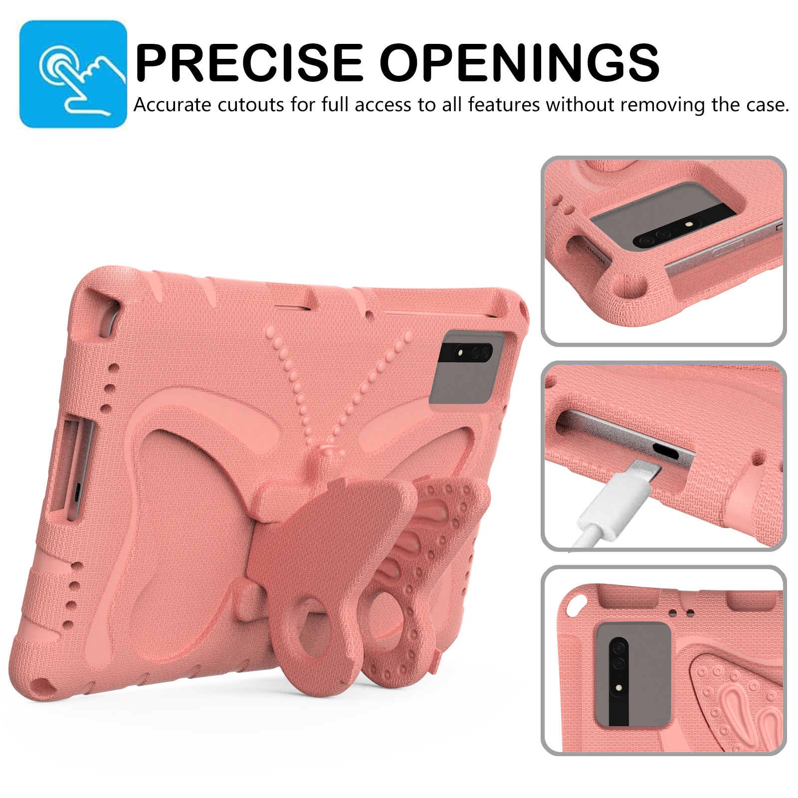 Butterfly Kickstand EVA Tablet Cover For Huawei MatePad SE 11 / Lenovo Tab M11 / Samsung Galaxy Tab S9 FE / S9 / S8 / S7 / Xiaomi Redmi Pad SE / Pad 6 - Light Pink