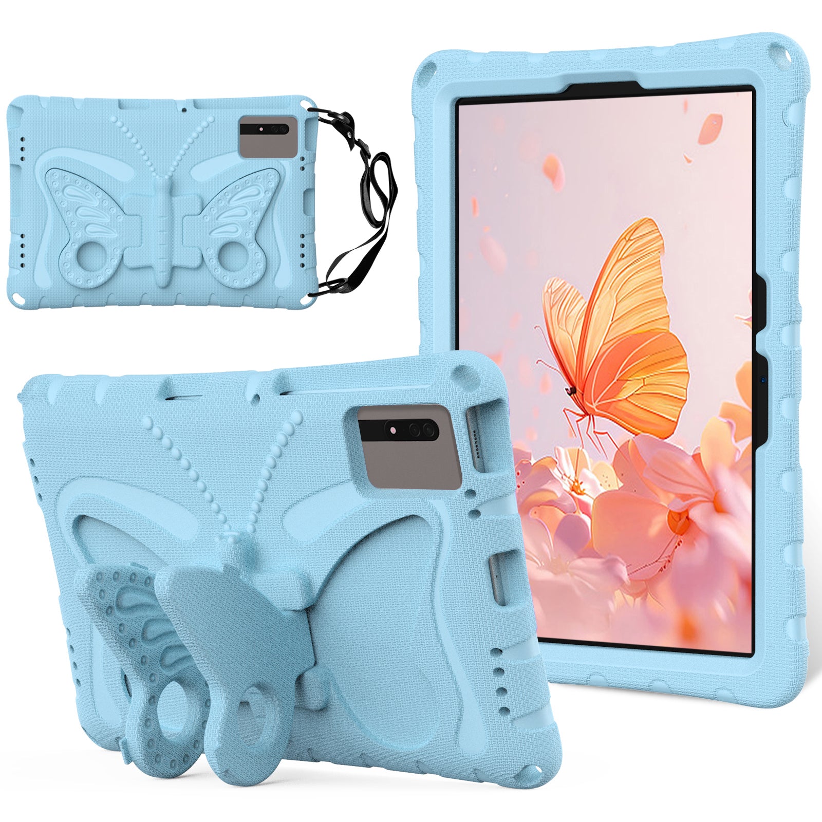 Butterfly Kickstand EVA Tablet Cover For Huawei MatePad SE 11 / Lenovo Tab M11 / Samsung Galaxy Tab S9 FE / S9 / S8 / S7 / Xiaomi Redmi Pad SE / Pad 6 - Baby Blue