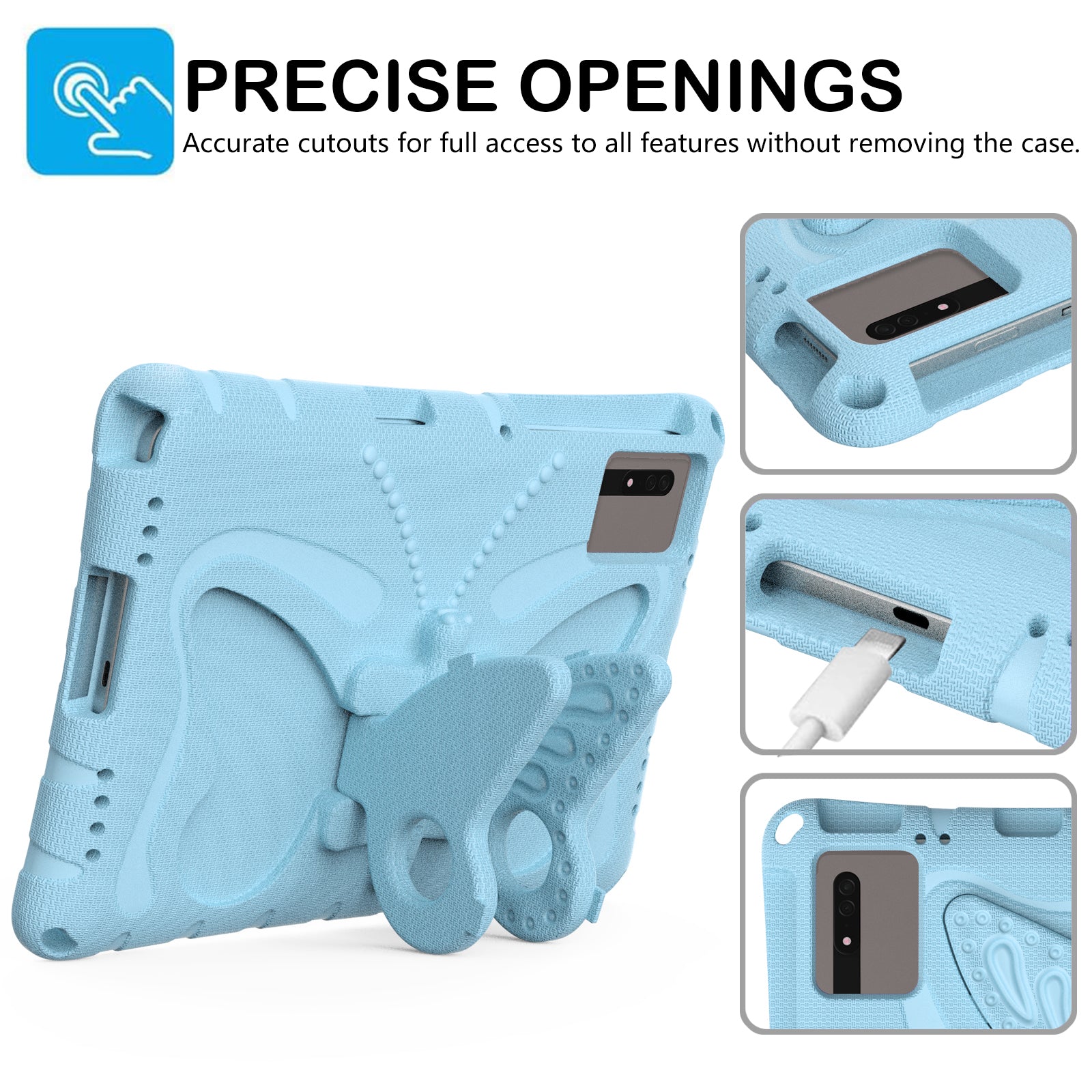 Butterfly Kickstand EVA Tablet Cover For Huawei MatePad SE 11 / Lenovo Tab M11 / Samsung Galaxy Tab S9 FE / S9 / S8 / S7 / Xiaomi Redmi Pad SE / Pad 6 - Baby Blue