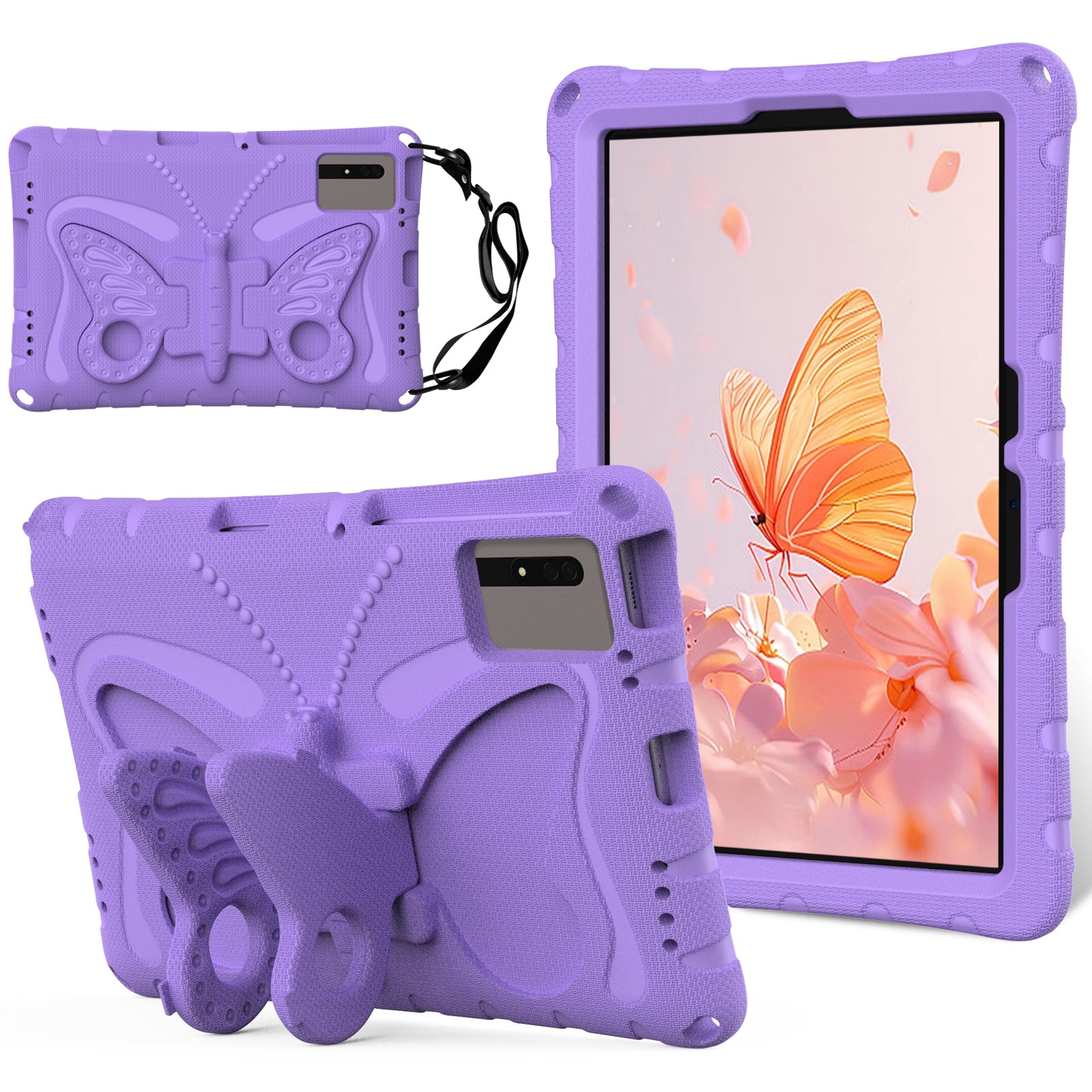 Butterfly Kickstand EVA Tablet Cover For Huawei MatePad SE 11 / Lenovo Tab M11 / Samsung Galaxy Tab S9 FE / S9 / S8 / S7 / Xiaomi Redmi Pad SE / Pad 6 - Light Purple