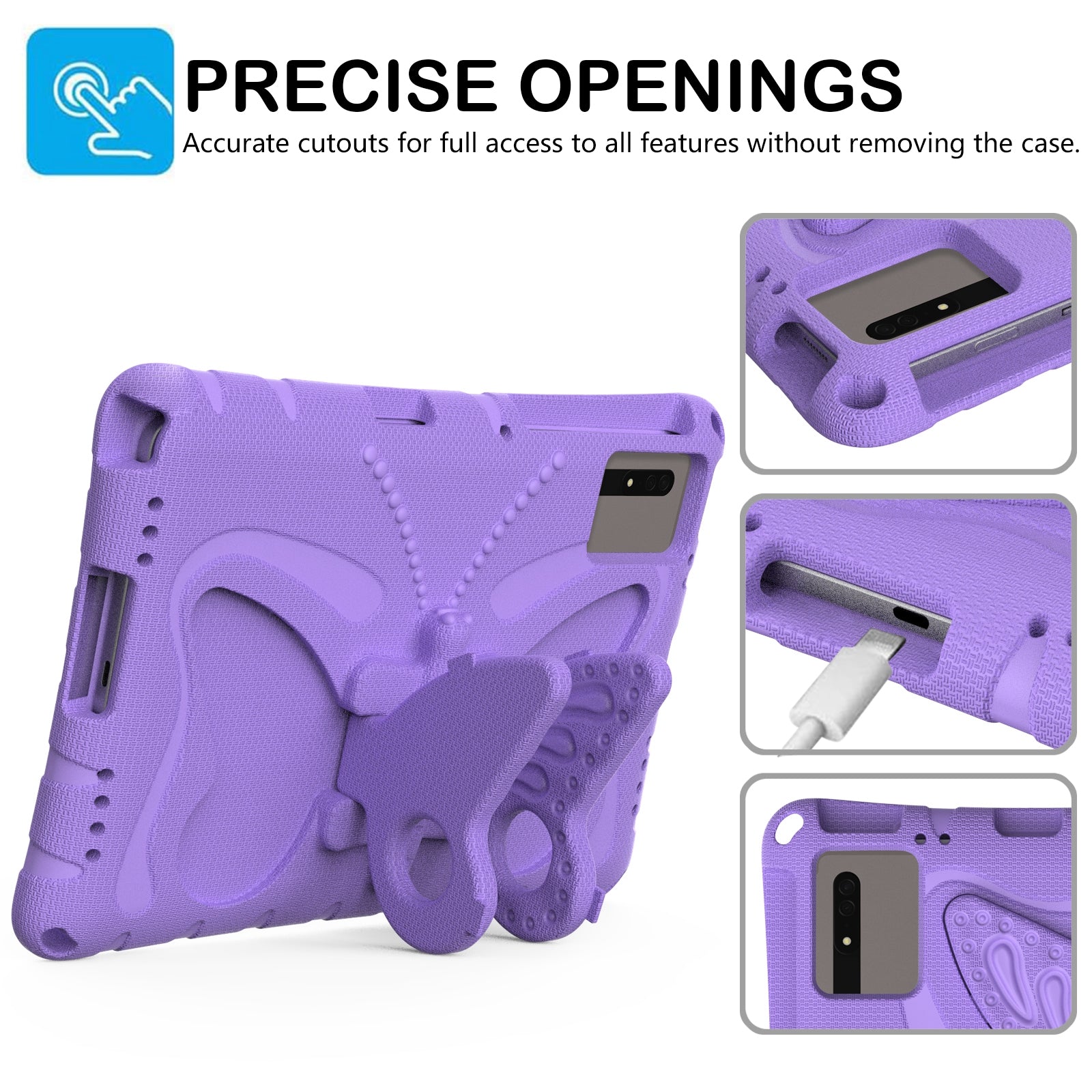 Butterfly Kickstand EVA Tablet Cover For Huawei MatePad SE 11 / Lenovo Tab M11 / Samsung Galaxy Tab S9 FE / S9 / S8 / S7 / Xiaomi Redmi Pad SE / Pad 6 - Light Purple