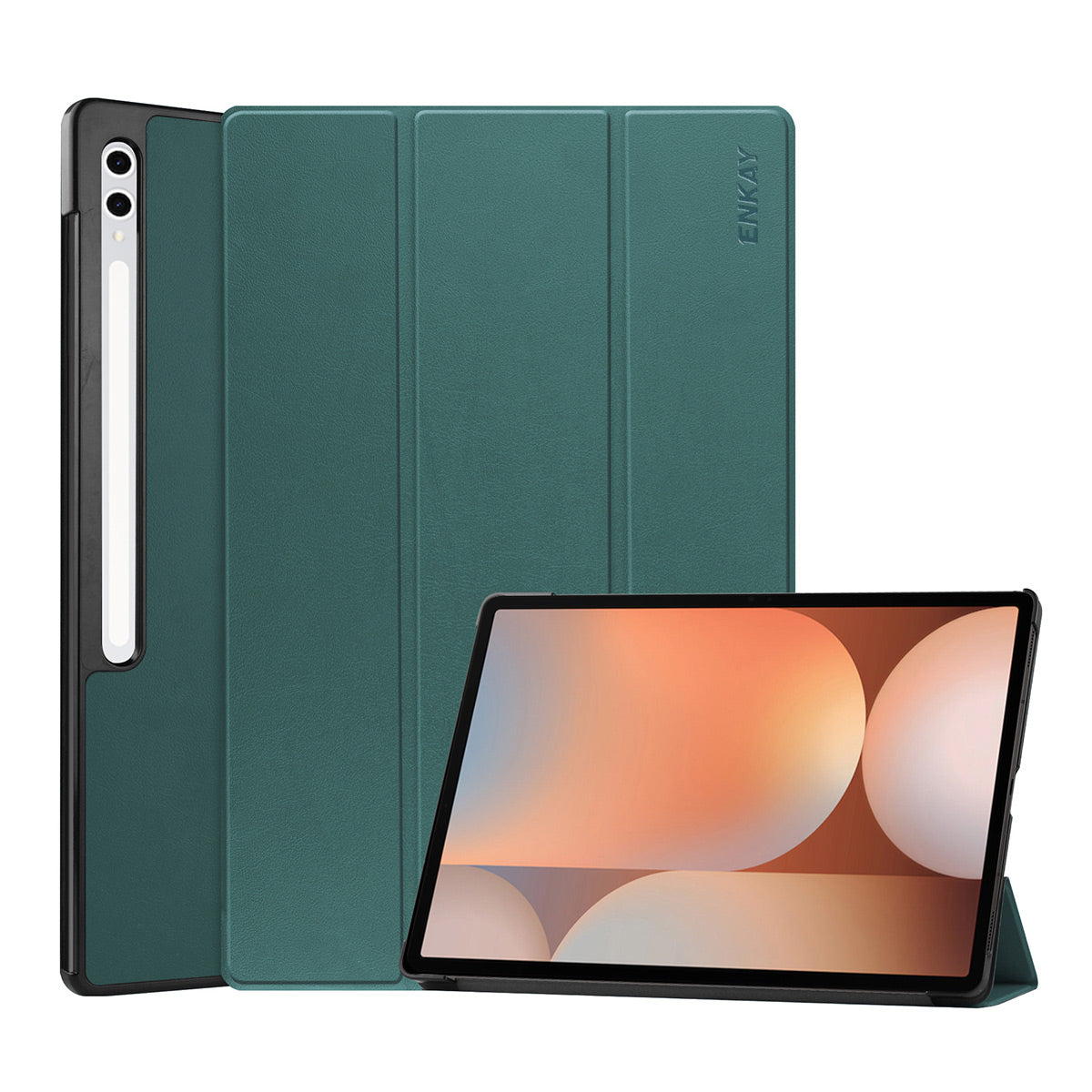 For Samsung Galaxy Tab S9+ / Galaxy Tab S9 FE+ / Galaxy Tab S10+ ENKAY HAT PRINCE Trifold Stand Cover PU Leather+PC Tablet Case - Dark Green