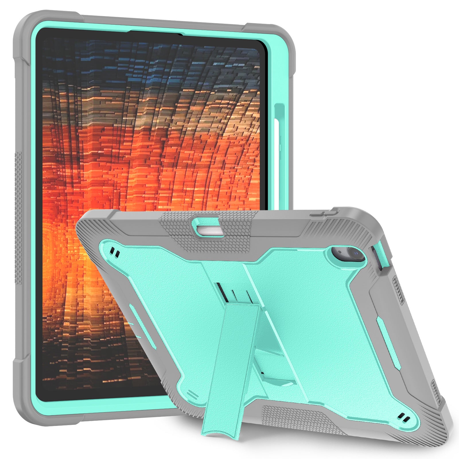 Bulk Buy Tablet Case For Samsung Galaxy Tab S9 FE  /  Tab S9 X710  /  X716B  /  X718U Kickstand Silicone + PC Impact Protective Tablet Cover - Mint Green+Grey