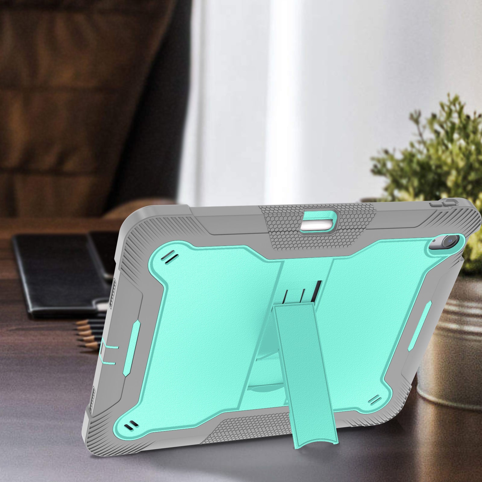 Bulk Buy Tablet Case For Samsung Galaxy Tab S9 FE  /  Tab S9 X710  /  X716B  /  X718U Kickstand Silicone + PC Impact Protective Tablet Cover - Mint Green+Grey