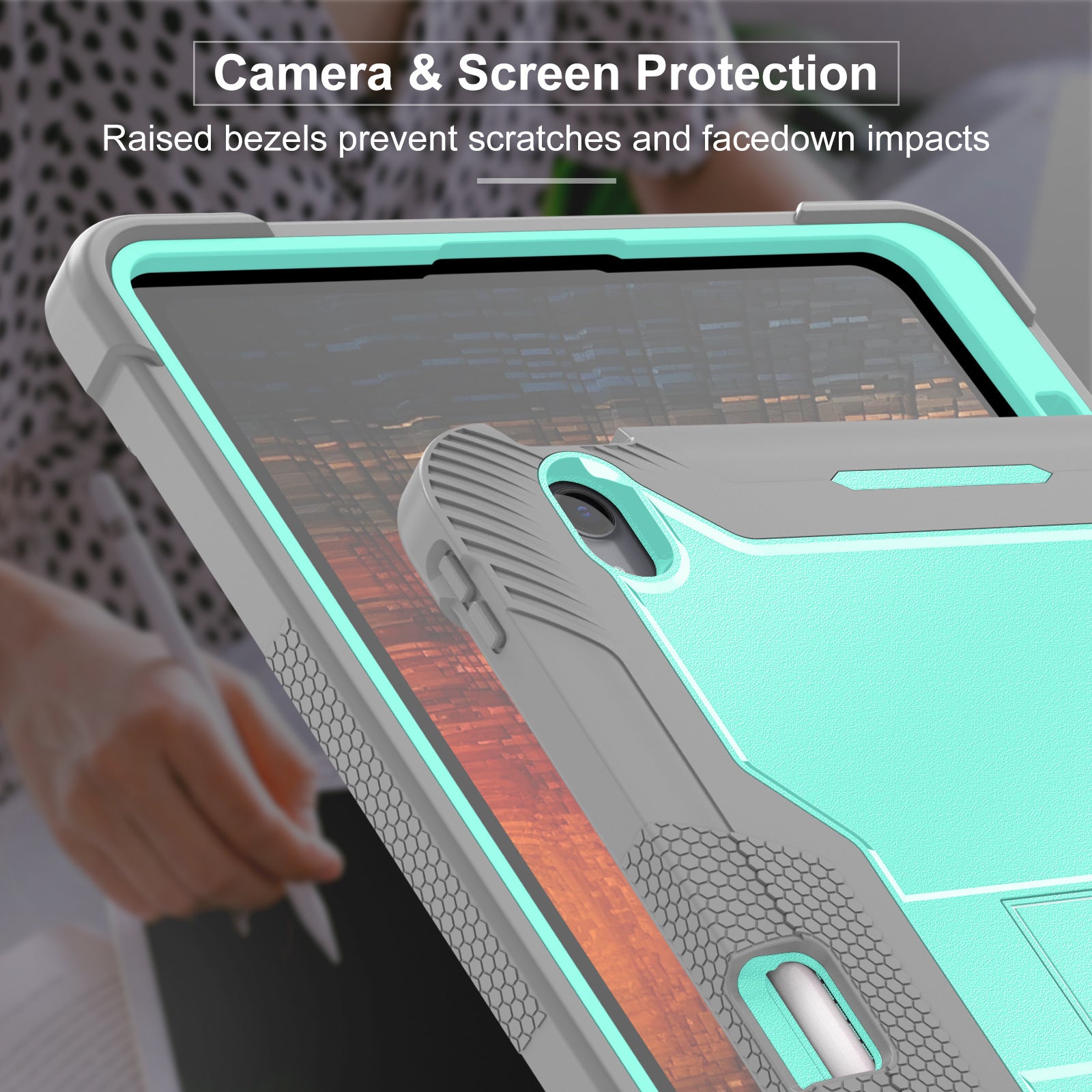 Bulk Buy Tablet Case For Samsung Galaxy Tab S10+  /  S9 FE+  /  S9+ Kickstand Silicone + PC Impact Protective Tablet Cover - Mint Green+Grey