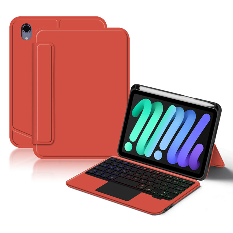 For iPad mini (2021) Shockproof Tablet Case + Detachable Wireless Keyboard with Backlit - Red