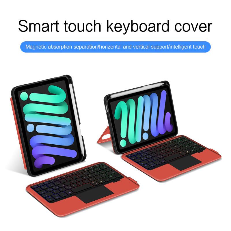 For iPad mini (2021) Shockproof Tablet Case + Detachable Wireless Keyboard with Backlit - Red