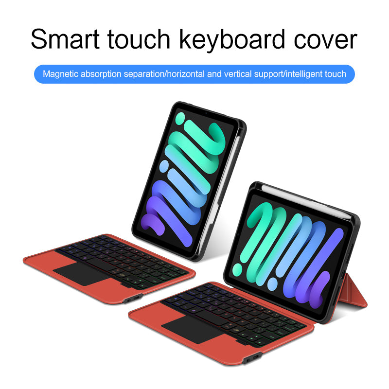 For iPad mini (2021) Shockproof Tablet Case + Detachable Wireless Keyboard with Backlit - Red