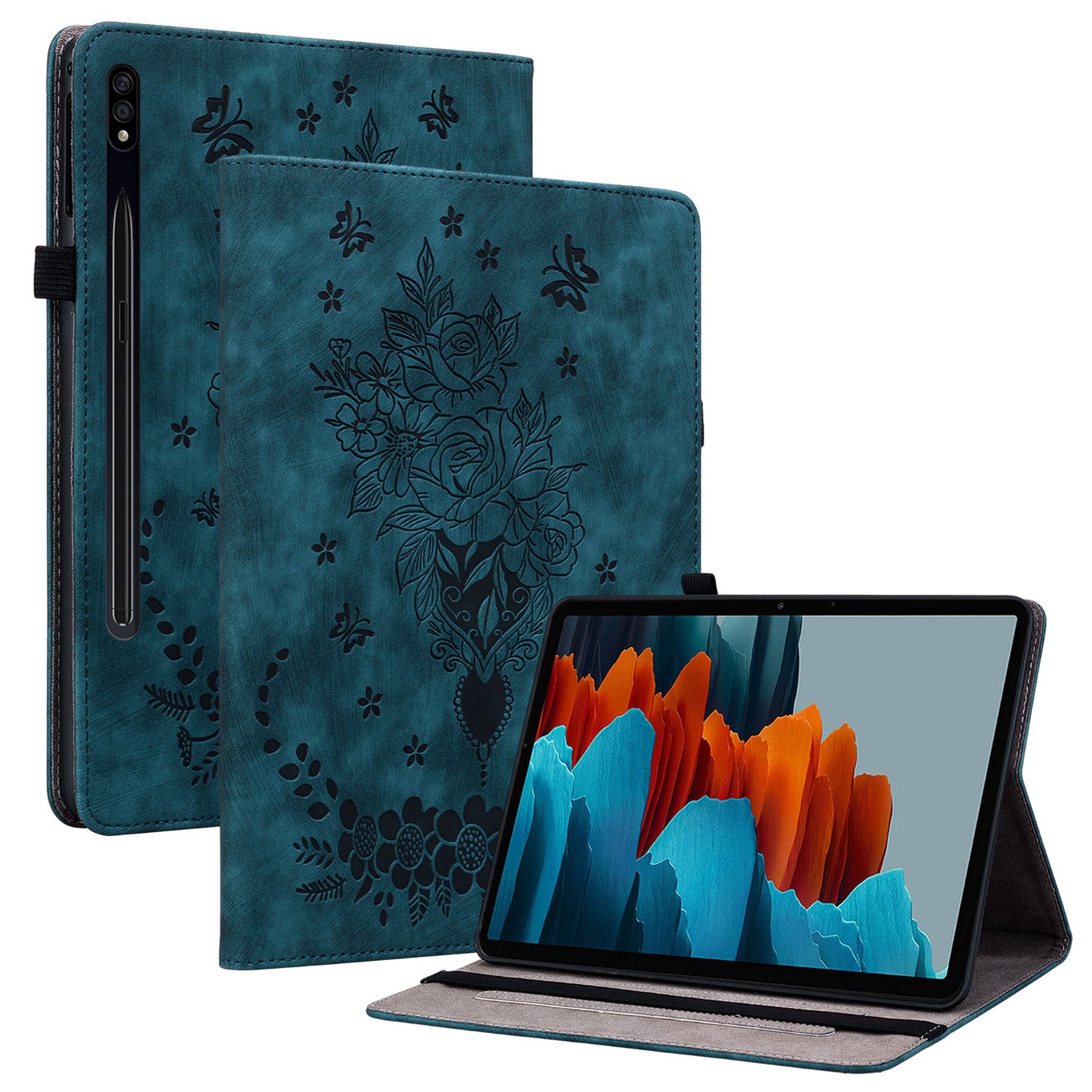 For Samsung Galaxy Tab S10 / S9 / S9 FE Stand Folio Case PU Leather Imprinted Cards Holder Tablet Cover - Blue