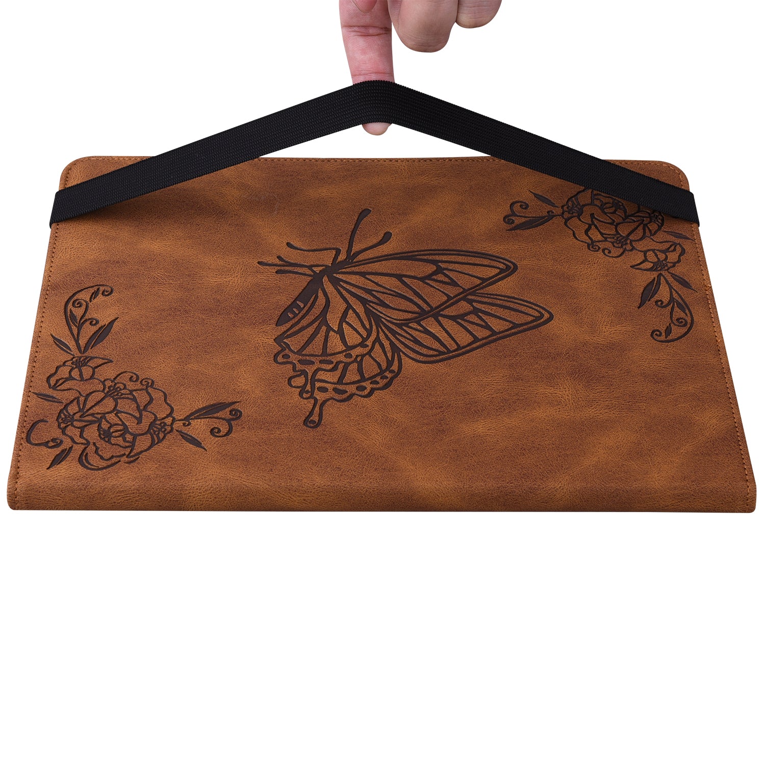 For Samsung Galaxy Tab S10 / S9 / S9 FE PU Leather Stand Cover Imprinted Butterfly Flower Card Holder Tablet Case - Brown