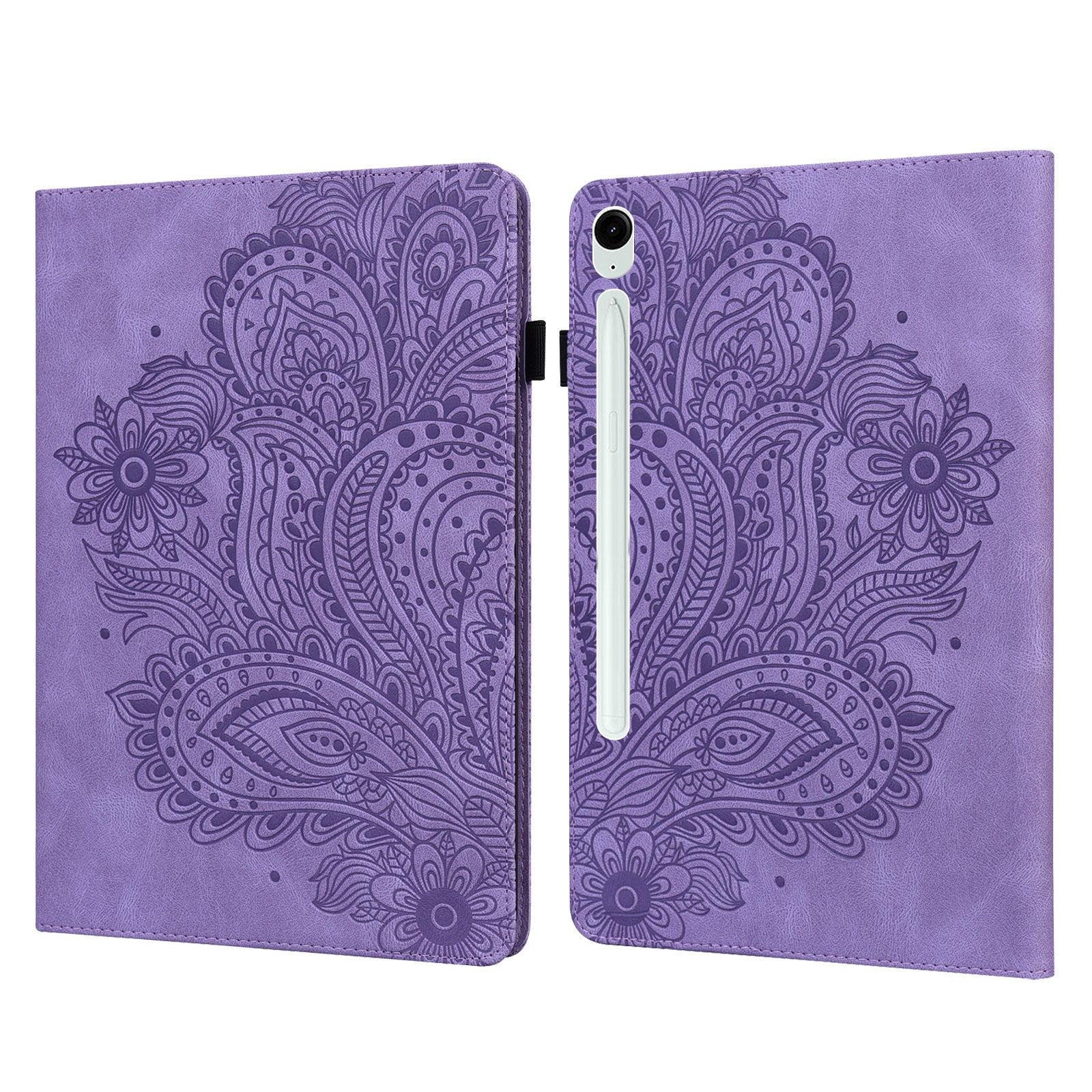 For Samsung Galaxy Tab S10 / S9 / S9 FE PU Leather Card Holder Tablet Case Flower Imprinting Support Stand Cover - Purple