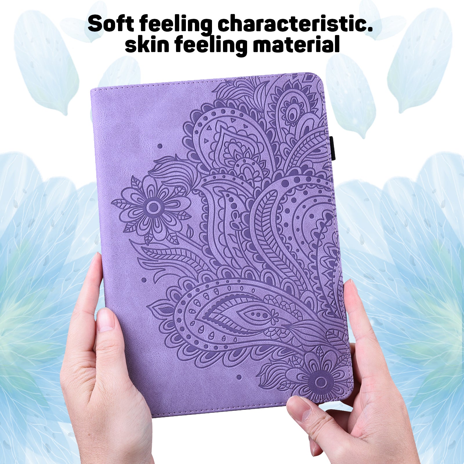 For Samsung Galaxy Tab S10 / S9 / S9 FE PU Leather Card Holder Tablet Case Flower Imprinting Support Stand Cover - Purple