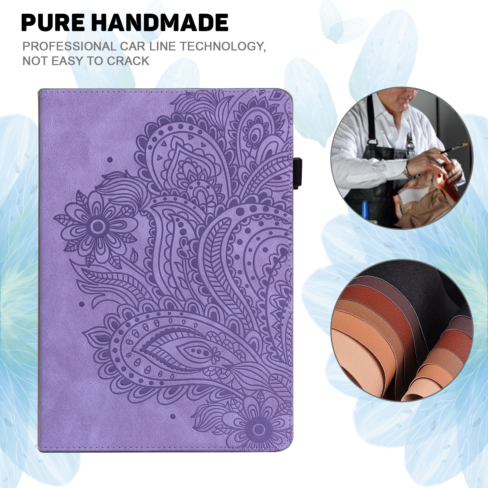 For Samsung Galaxy Tab S10 / S9 / S9 FE PU Leather Card Holder Tablet Case Flower Imprinting Support Stand Cover - Purple