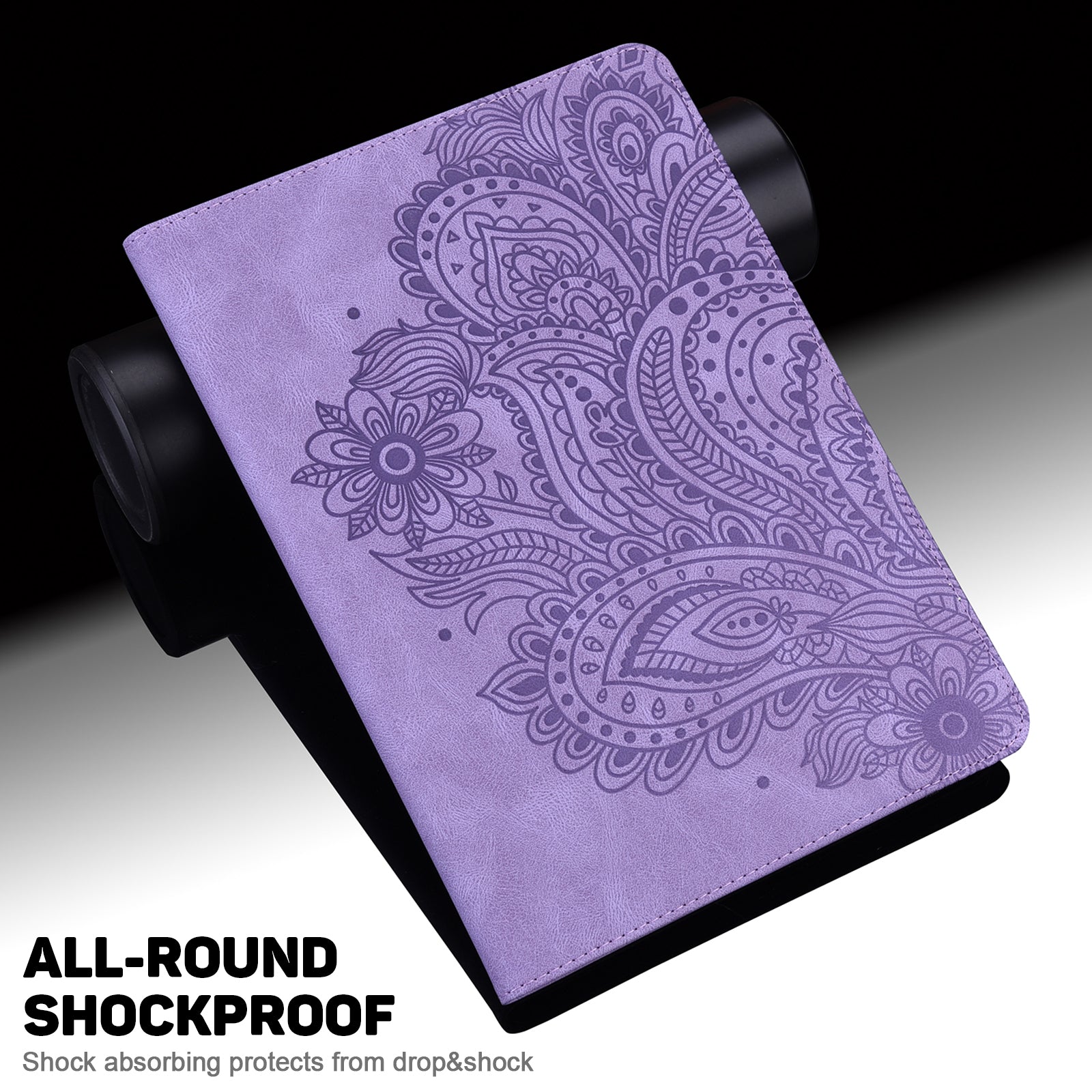 For Samsung Galaxy Tab S10 / S9 / S9 FE PU Leather Card Holder Tablet Case Flower Imprinting Support Stand Cover - Purple