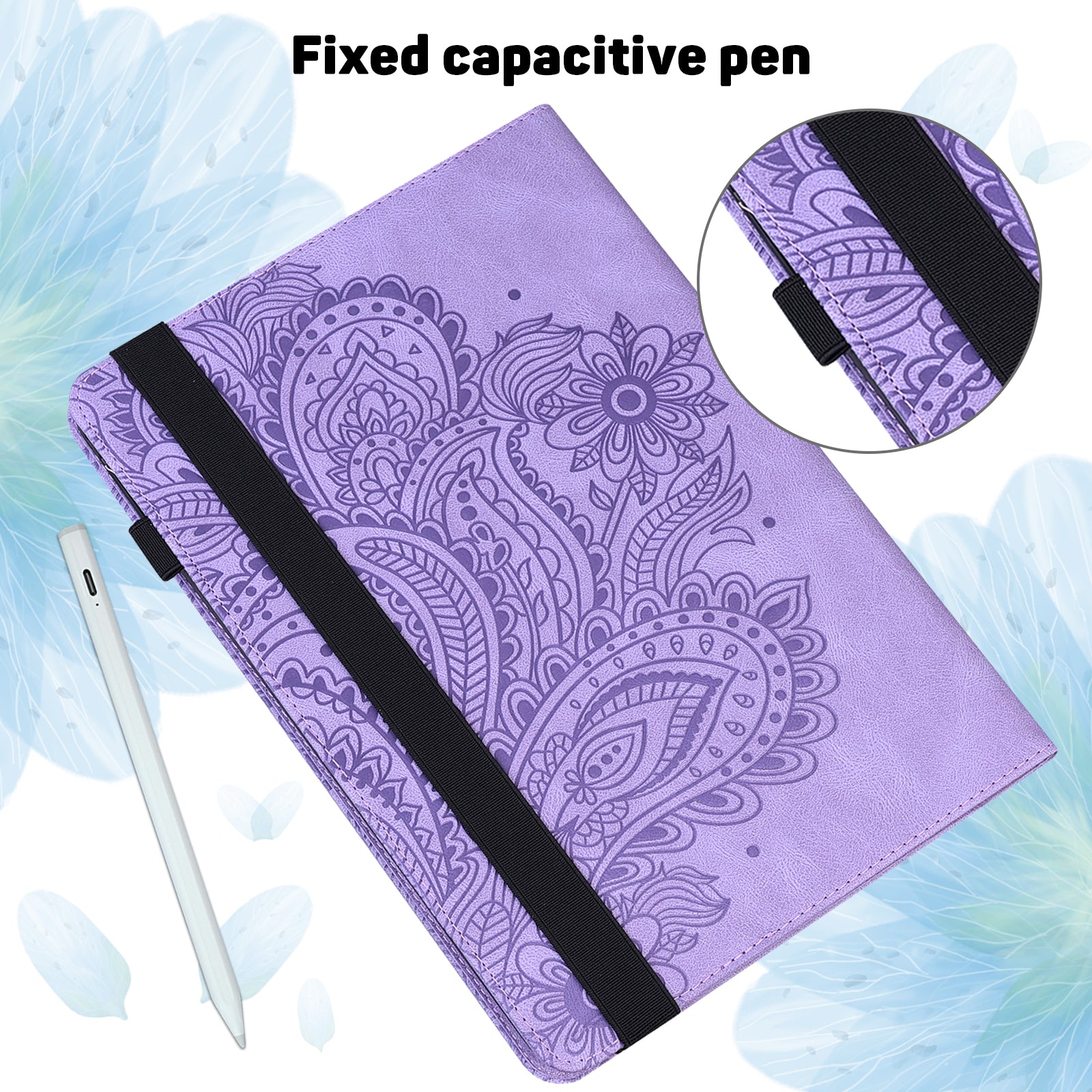 For Samsung Galaxy Tab S10 / S9 / S9 FE PU Leather Card Holder Tablet Case Flower Imprinting Support Stand Cover - Purple