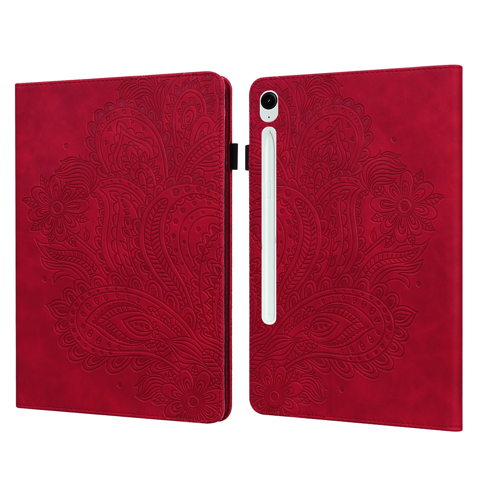 For Samsung Galaxy Tab S10 / S9 / S9 FE PU Leather Card Holder Tablet Case Flower Imprinting Support Stand Cover - Red