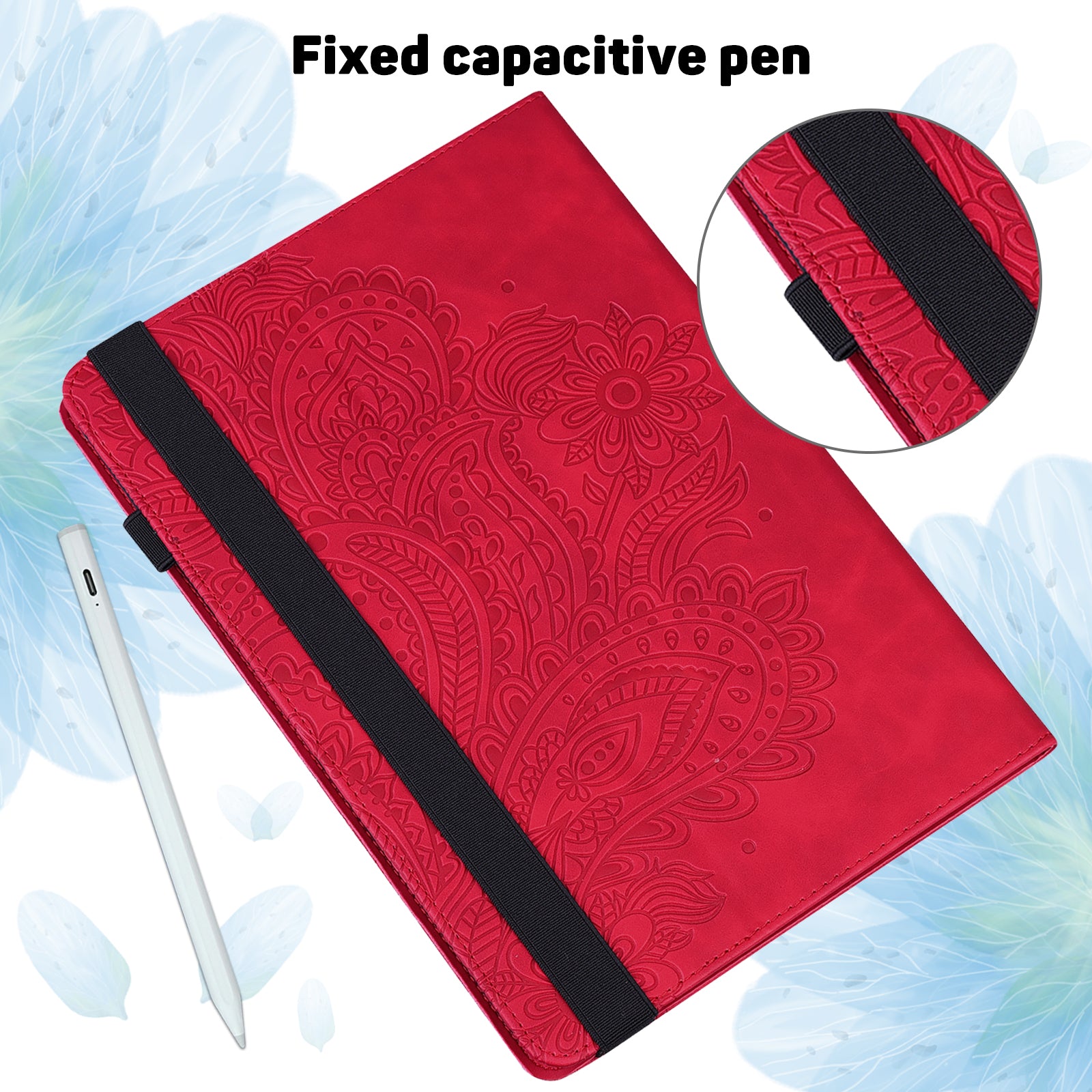 For Samsung Galaxy Tab S10 / S9 / S9 FE PU Leather Card Holder Tablet Case Flower Imprinting Support Stand Cover - Red