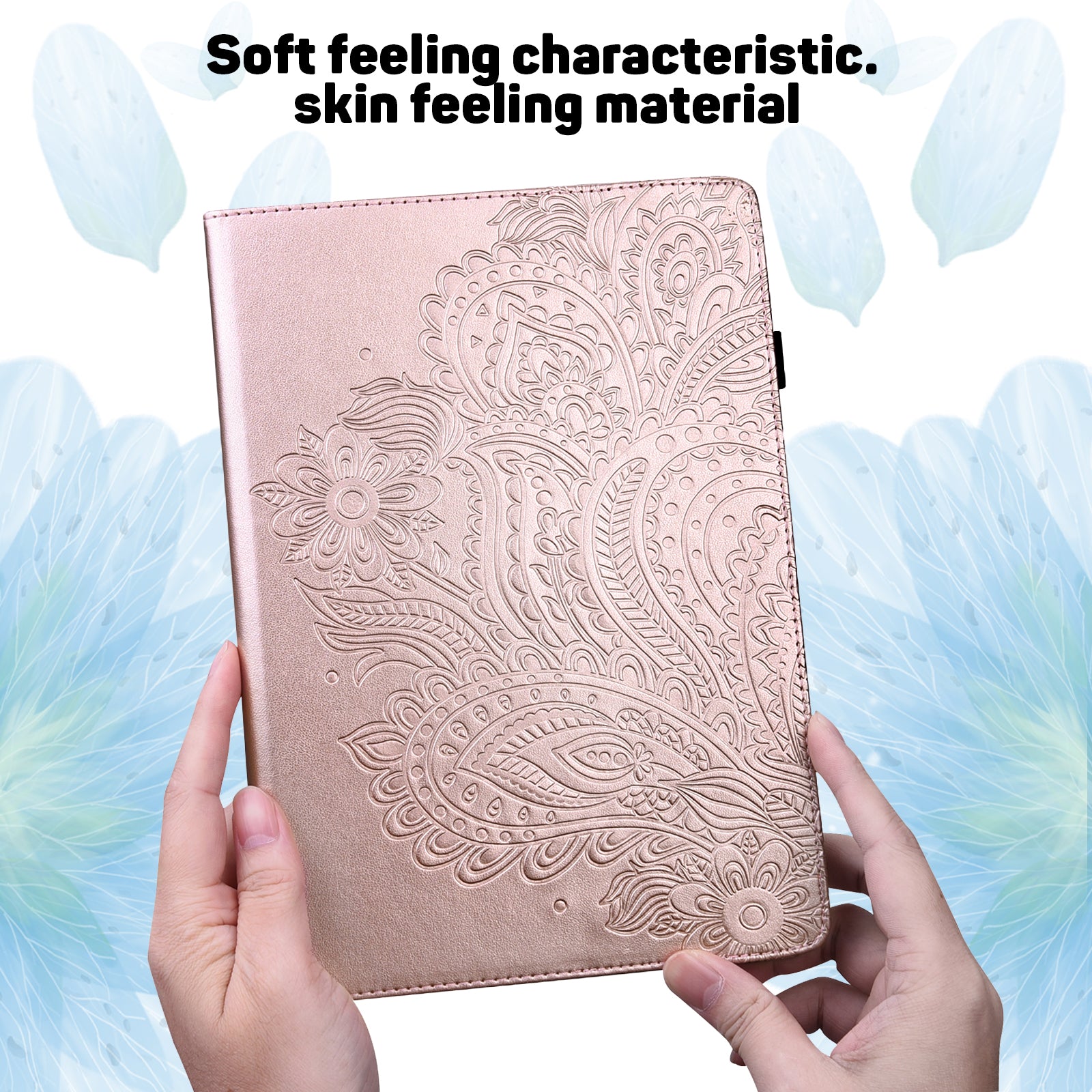 For Samsung Galaxy Tab S10 / S9 / S9 FE PU Leather Card Holder Tablet Case Flower Imprinting Support Stand Cover - Rose Gold