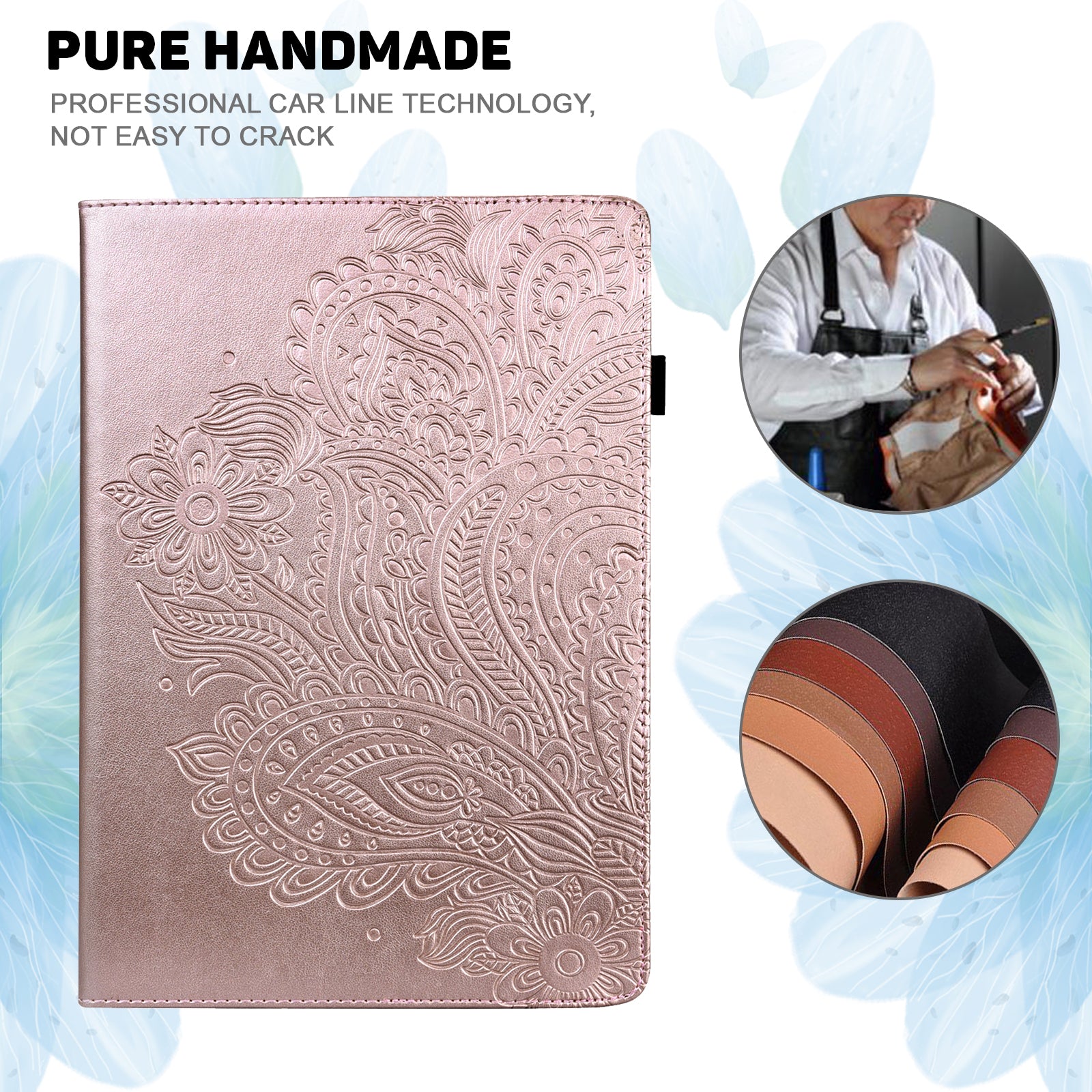 For Samsung Galaxy Tab S10 / S9 / S9 FE PU Leather Card Holder Tablet Case Flower Imprinting Support Stand Cover - Rose Gold