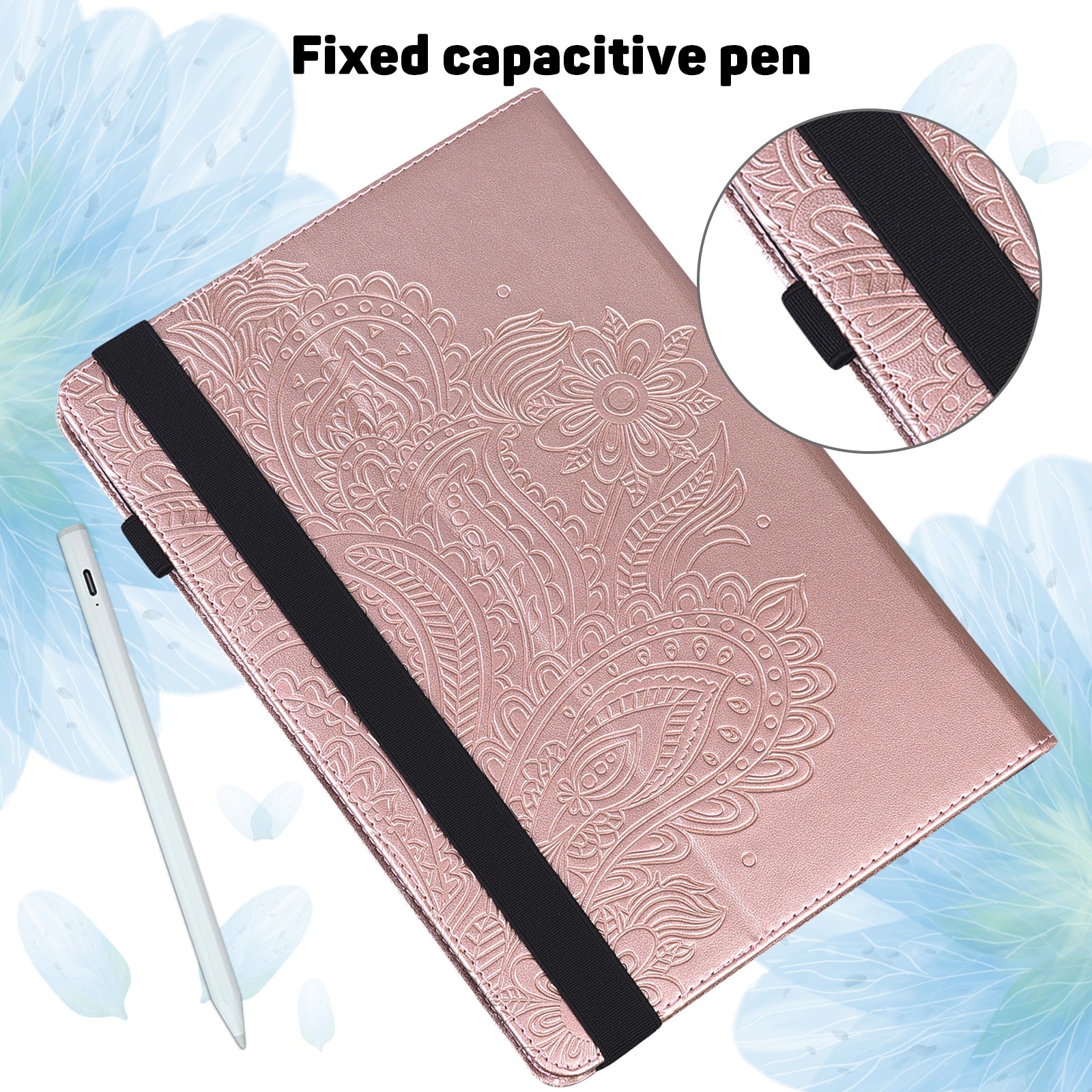 For Samsung Galaxy Tab S10 / S9 / S9 FE PU Leather Card Holder Tablet Case Flower Imprinting Support Stand Cover - Rose Gold