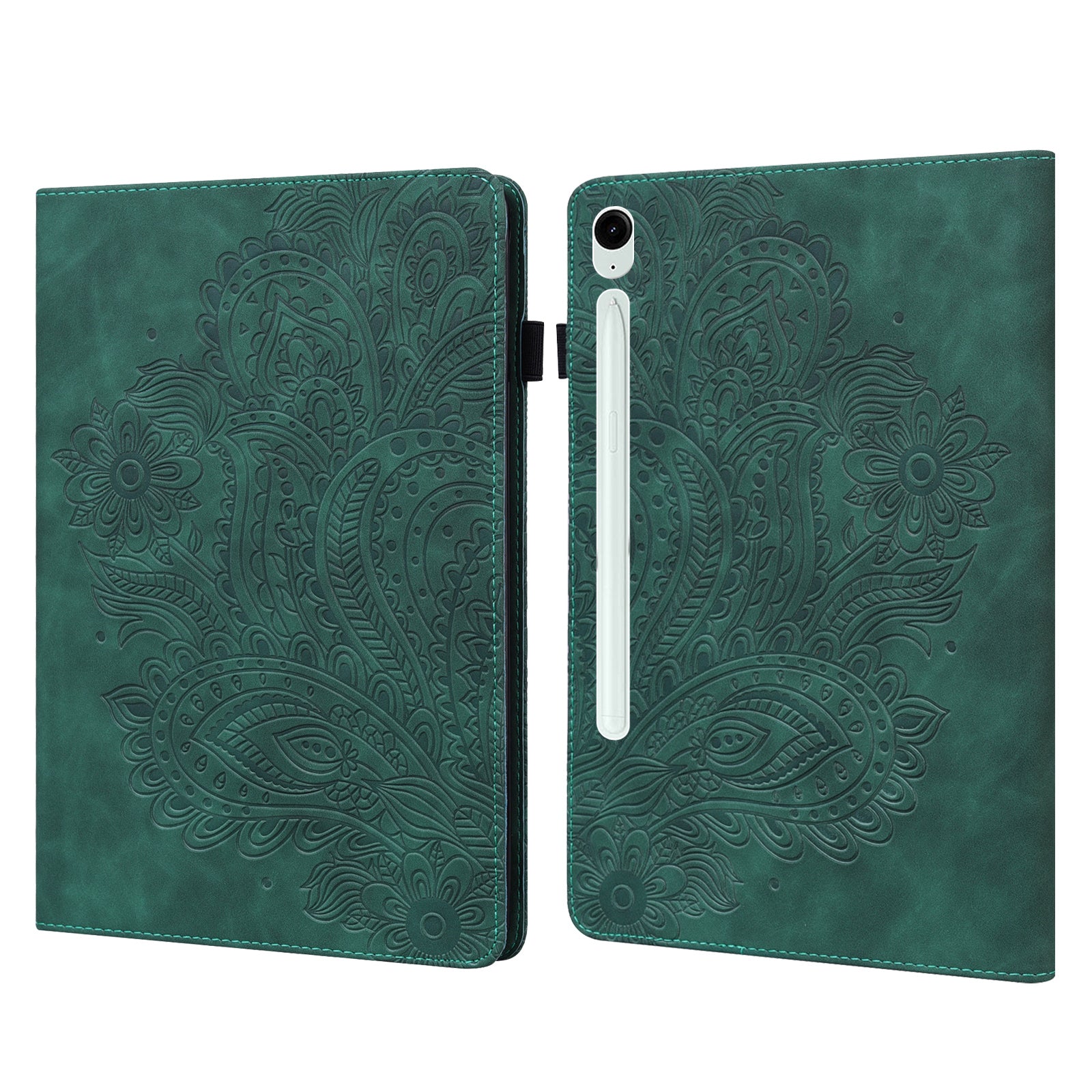 For Samsung Galaxy Tab S10 / S9 / S9 FE PU Leather Card Holder Tablet Case Flower Imprinting Support Stand Cover - Green