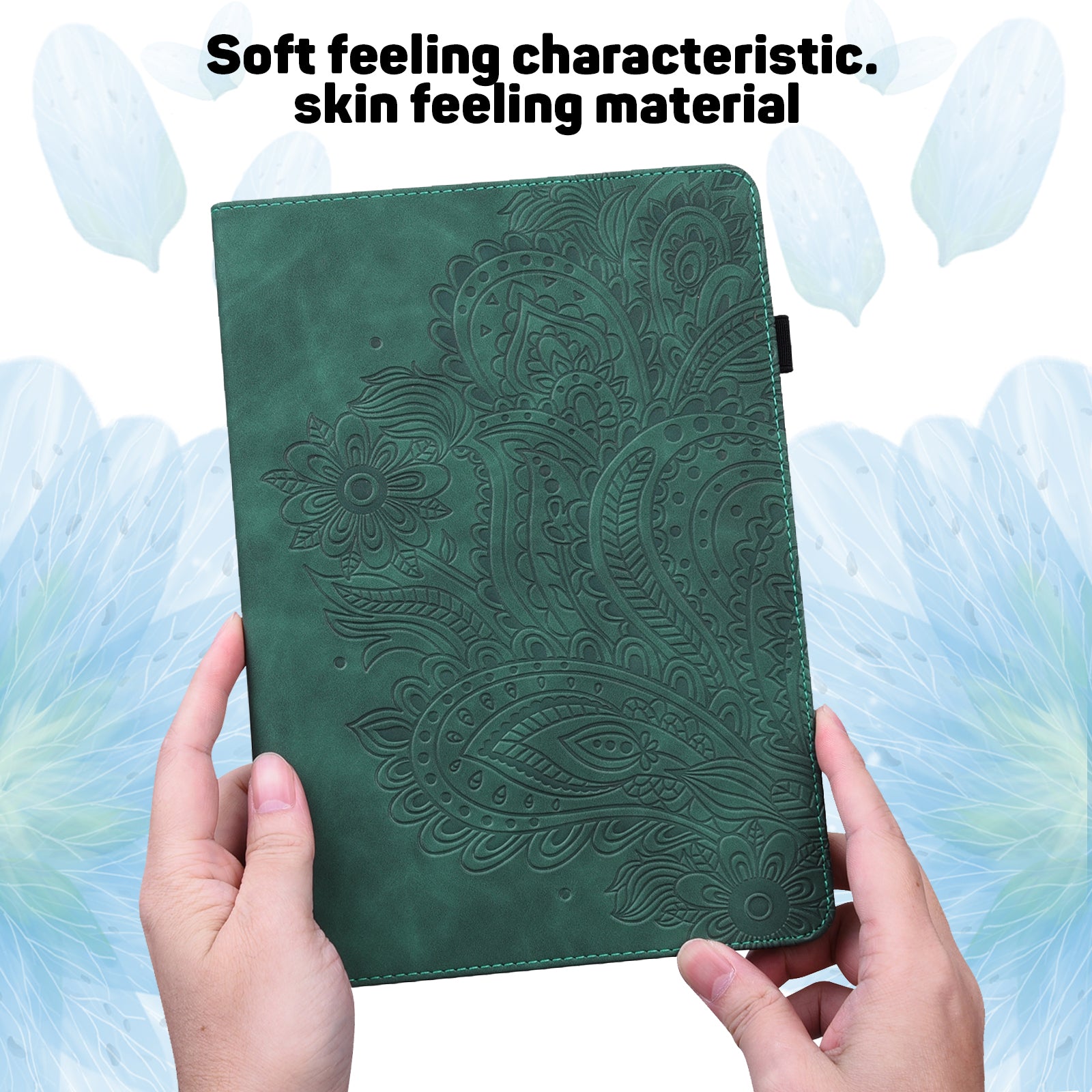 For Samsung Galaxy Tab S10 / S9 / S9 FE PU Leather Card Holder Tablet Case Flower Imprinting Support Stand Cover - Green