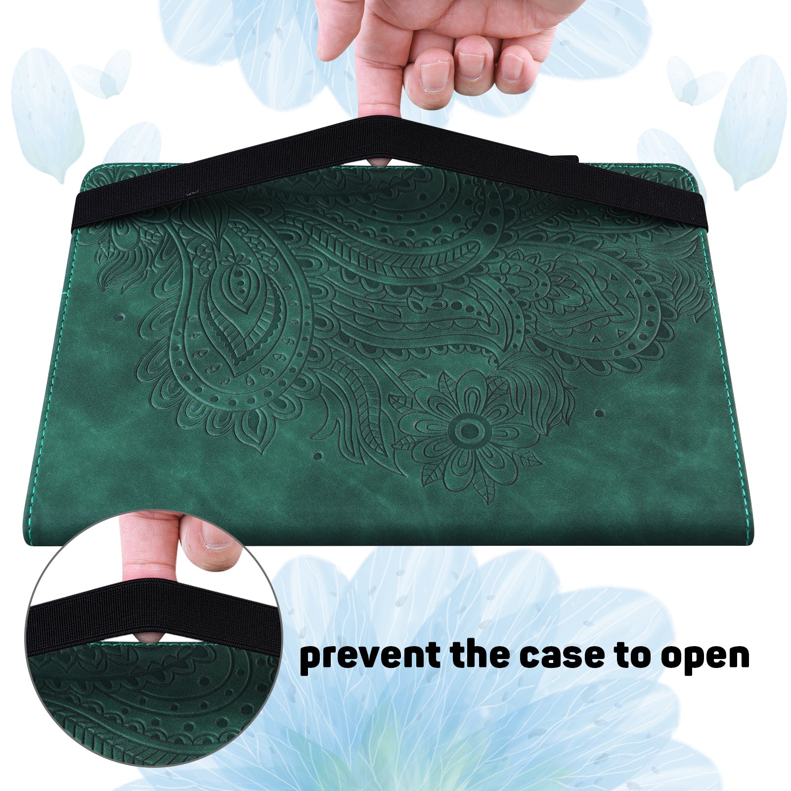 For Samsung Galaxy Tab S10 / S9 / S9 FE PU Leather Card Holder Tablet Case Flower Imprinting Support Stand Cover - Green