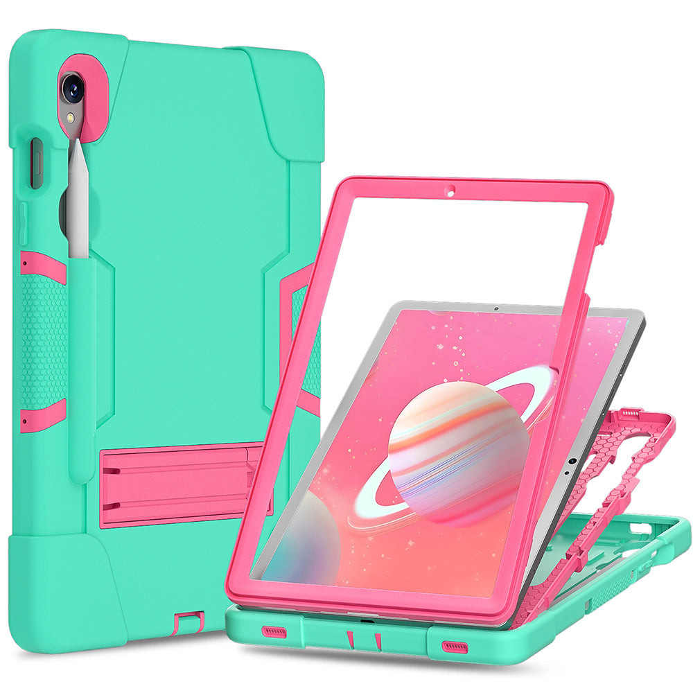 Silicone + PC Tablet Case for Samsung Galaxy Tab S9 SM-X710  /  S9 FE SM-X510 Robot Style Dual Color Kickstand Cover - Mint Green  /  Rose Red