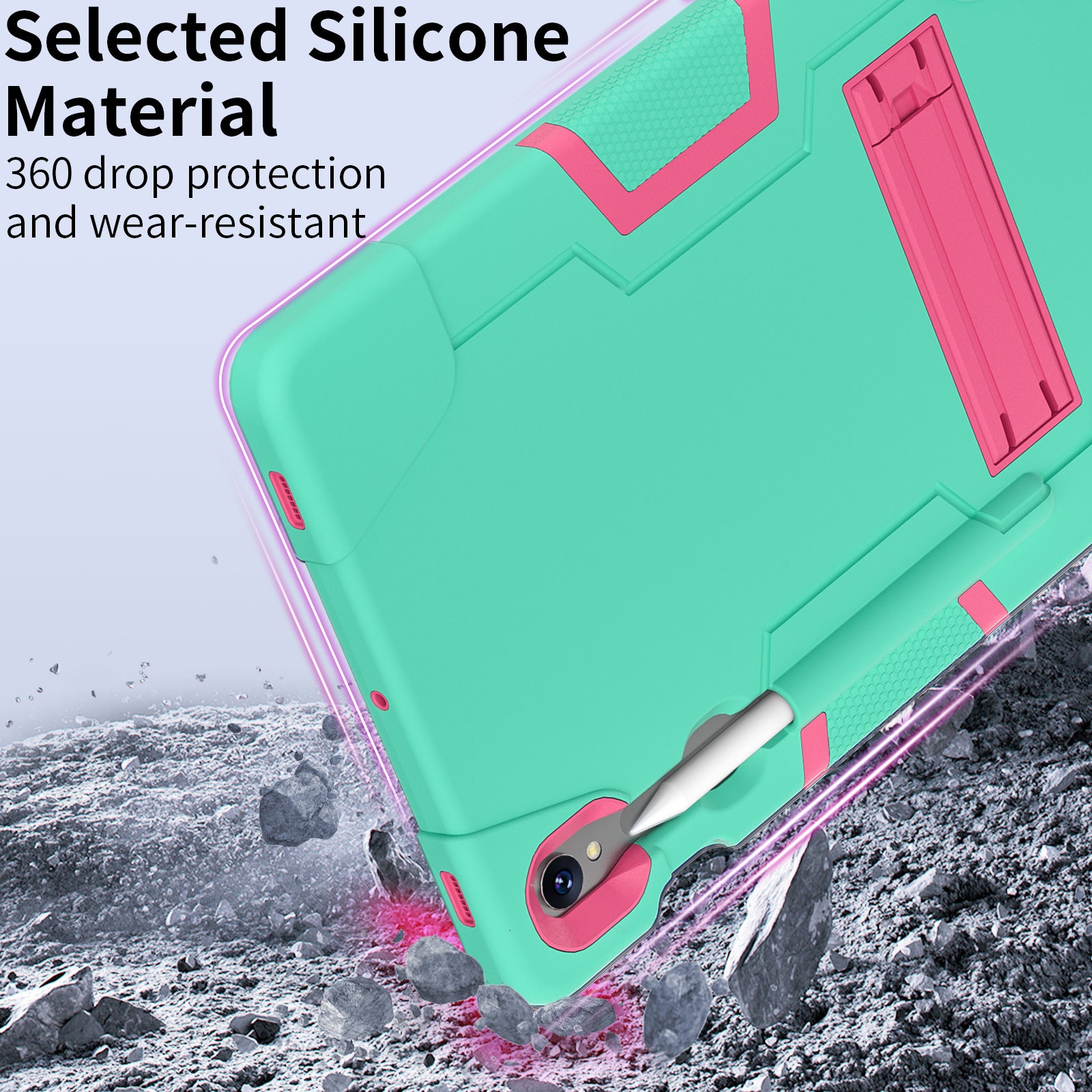 Silicone + PC Tablet Case for Samsung Galaxy Tab S9 SM-X710  /  S9 FE SM-X510 Robot Style Dual Color Kickstand Cover - Mint Green  /  Rose Red