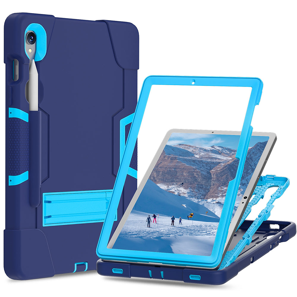 Silicone + PC Tablet Case for Samsung Galaxy Tab S9 SM-X710  /  S9 FE SM-X510 Robot Style Dual Color Kickstand Cover - Navy Blue  /  Blue