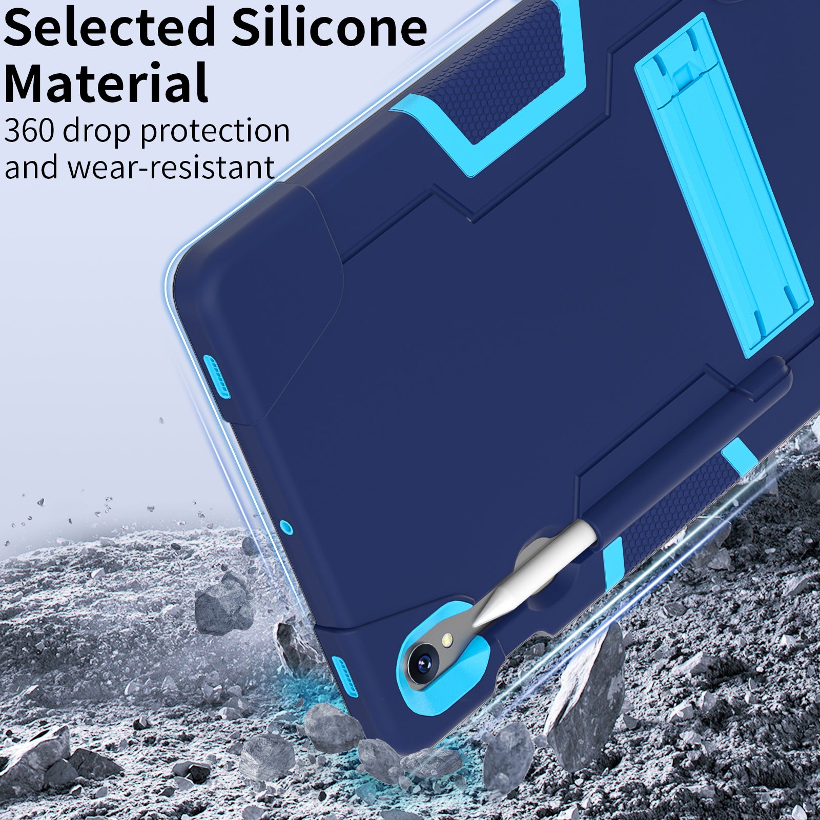 Silicone + PC Tablet Case for Samsung Galaxy Tab S9 SM-X710  /  S9 FE SM-X510 Robot Style Dual Color Kickstand Cover - Navy Blue  /  Blue