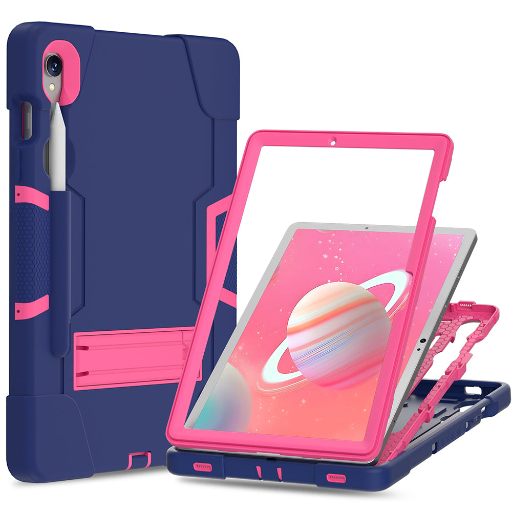 Silicone + PC Tablet Case for Samsung Galaxy Tab S9 SM-X710  /  S9 FE SM-X510 Robot Style Dual Color Kickstand Cover - Navy Blue  /  Rose Red