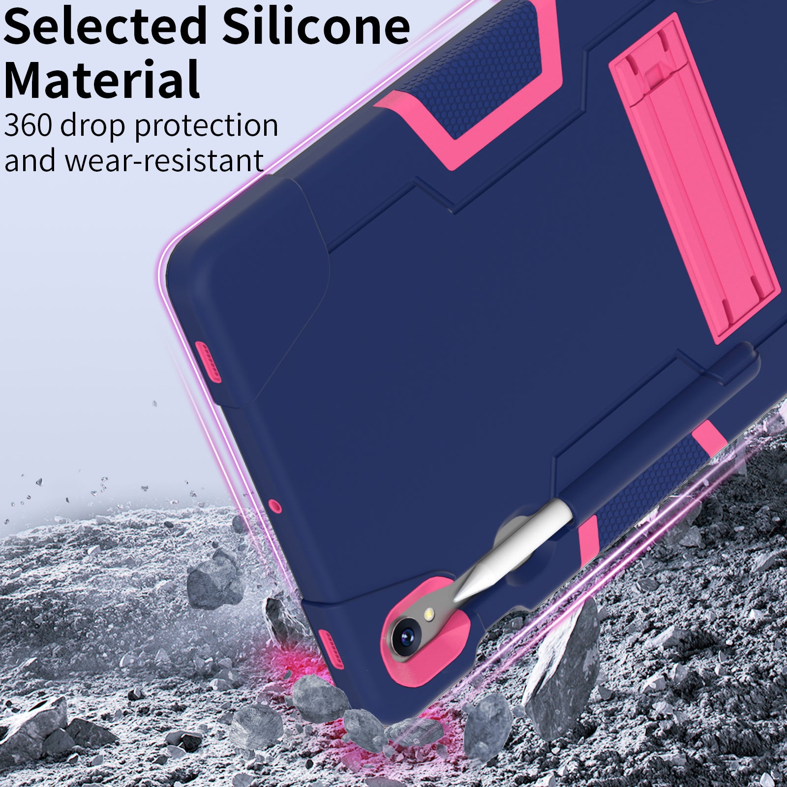 Silicone + PC Tablet Case for Samsung Galaxy Tab S9 SM-X710  /  S9 FE SM-X510 Robot Style Dual Color Kickstand Cover - Navy Blue  /  Rose Red