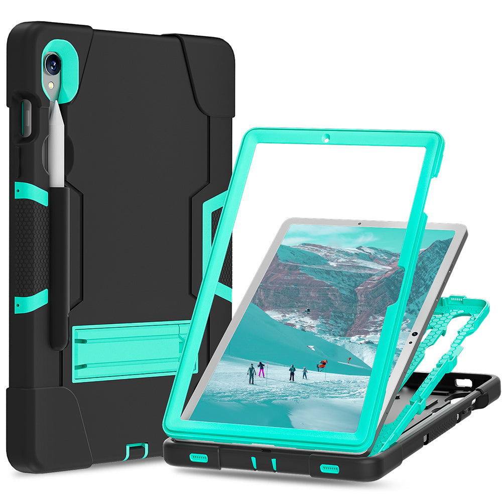 Silicone + PC Tablet Case for Samsung Galaxy Tab S9 SM-X710  /  S9 FE SM-X510 Robot Style Dual Color Kickstand Cover - Black  /  Mint Green