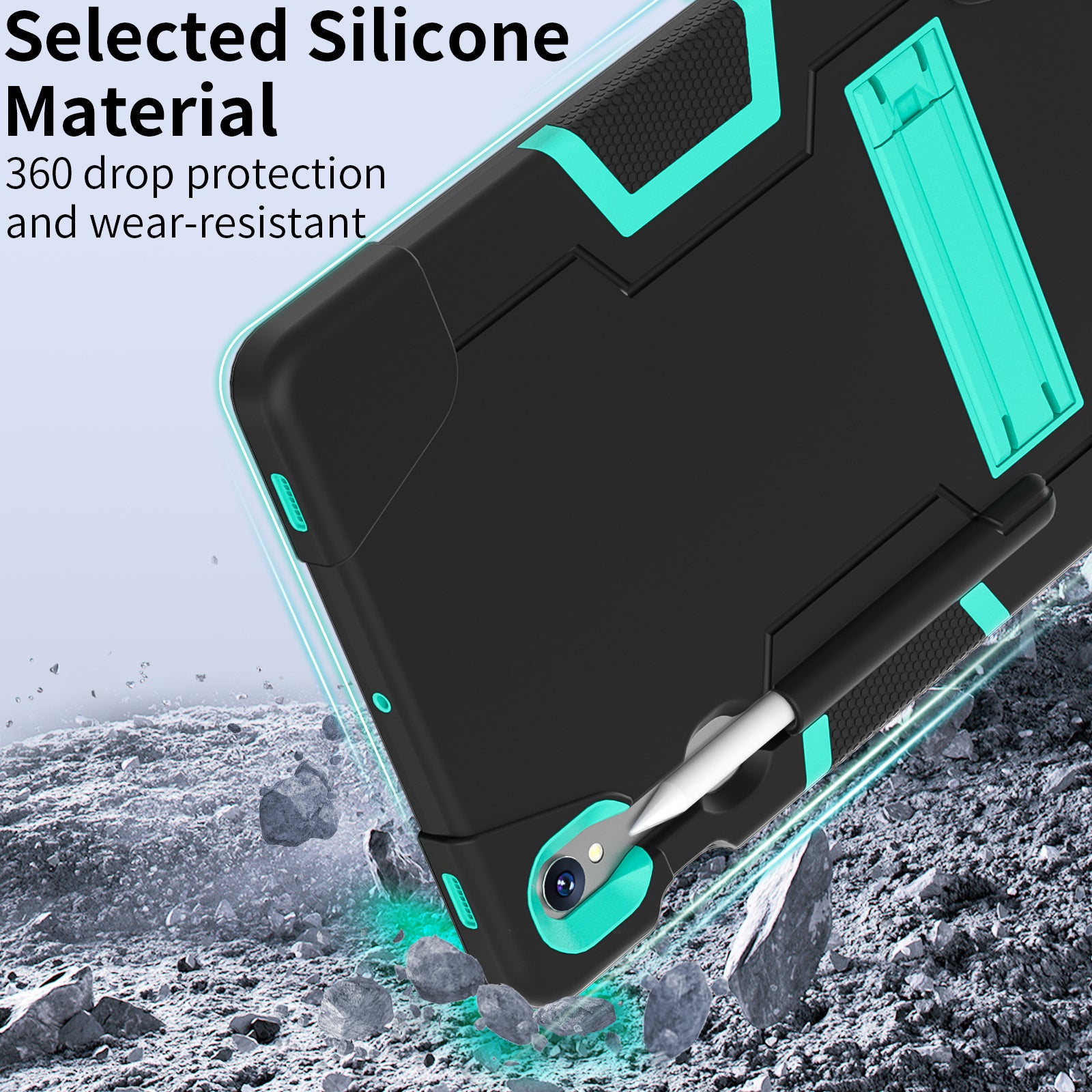 Silicone + PC Tablet Case for Samsung Galaxy Tab S9 SM-X710  /  S9 FE SM-X510 Robot Style Dual Color Kickstand Cover - Black  /  Mint Green