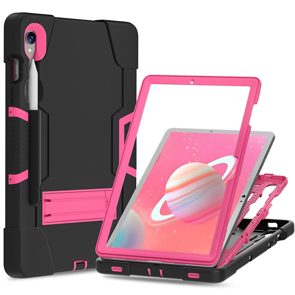 Silicone + PC Tablet Case for Samsung Galaxy Tab S9 SM-X710  /  S9 FE SM-X510 Robot Style Dual Color Kickstand Cover - Black  /  Rose Red