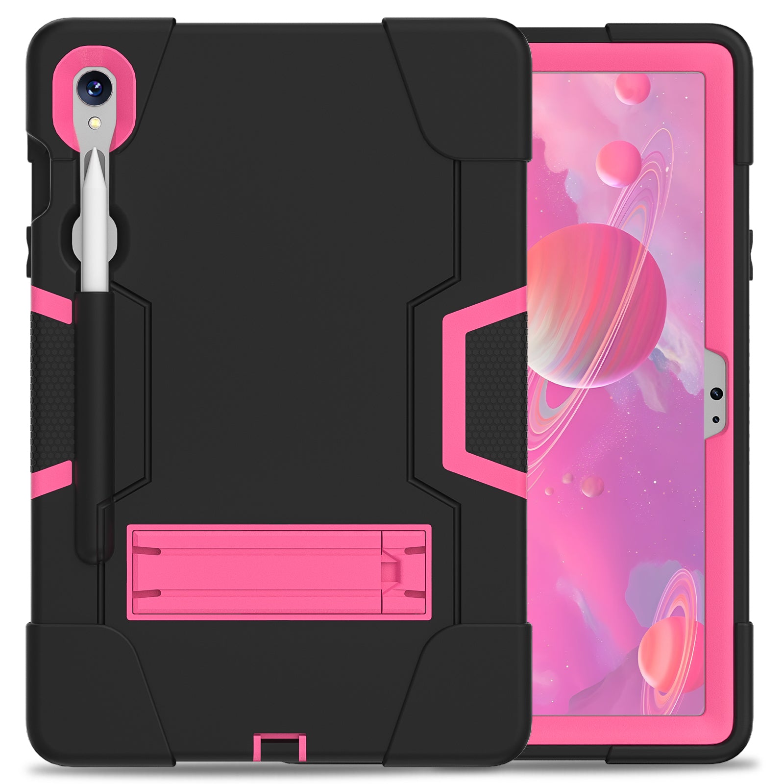 Silicone + PC Tablet Case for Samsung Galaxy Tab S9 SM-X710  /  S9 FE SM-X510 Robot Style Dual Color Kickstand Cover - Black  /  Rose Red