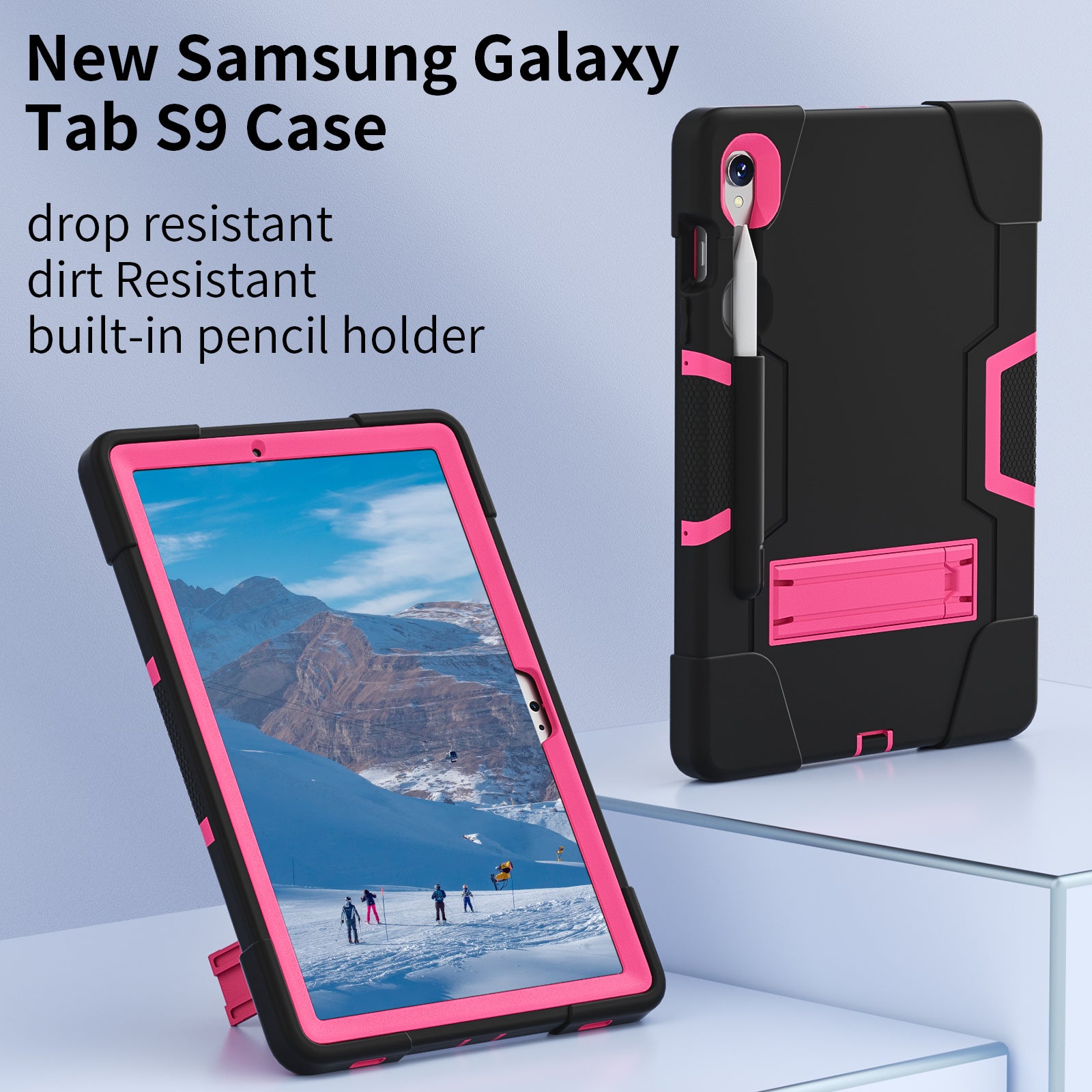 Silicone + PC Tablet Case for Samsung Galaxy Tab S9 SM-X710  /  S9 FE SM-X510 Robot Style Dual Color Kickstand Cover - Black  /  Rose Red