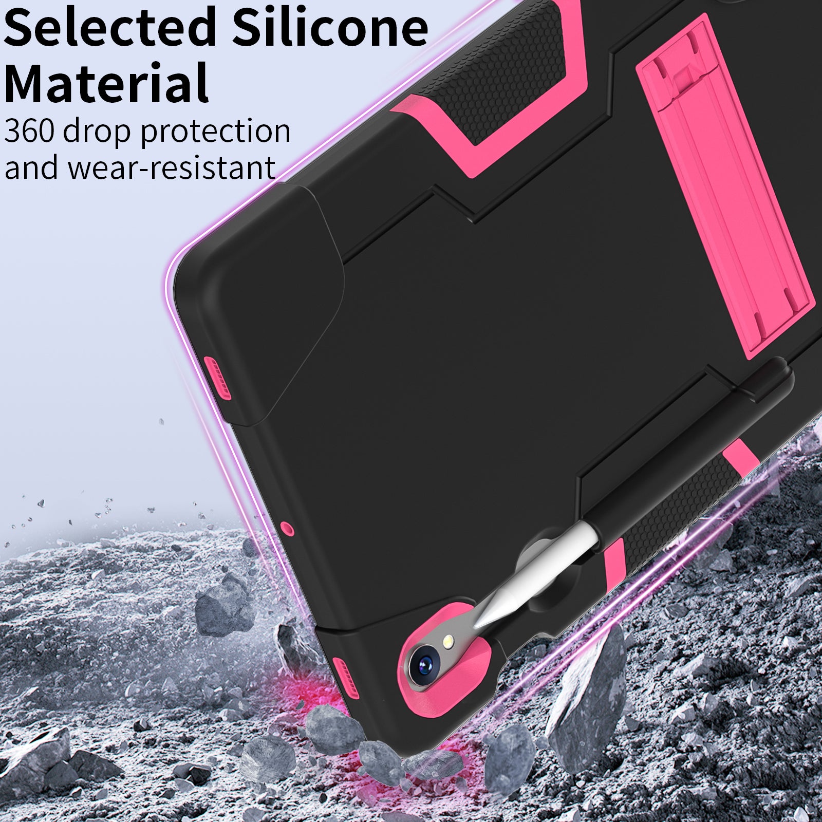 Silicone + PC Tablet Case for Samsung Galaxy Tab S9 SM-X710  /  S9 FE SM-X510 Robot Style Dual Color Kickstand Cover - Black  /  Rose Red