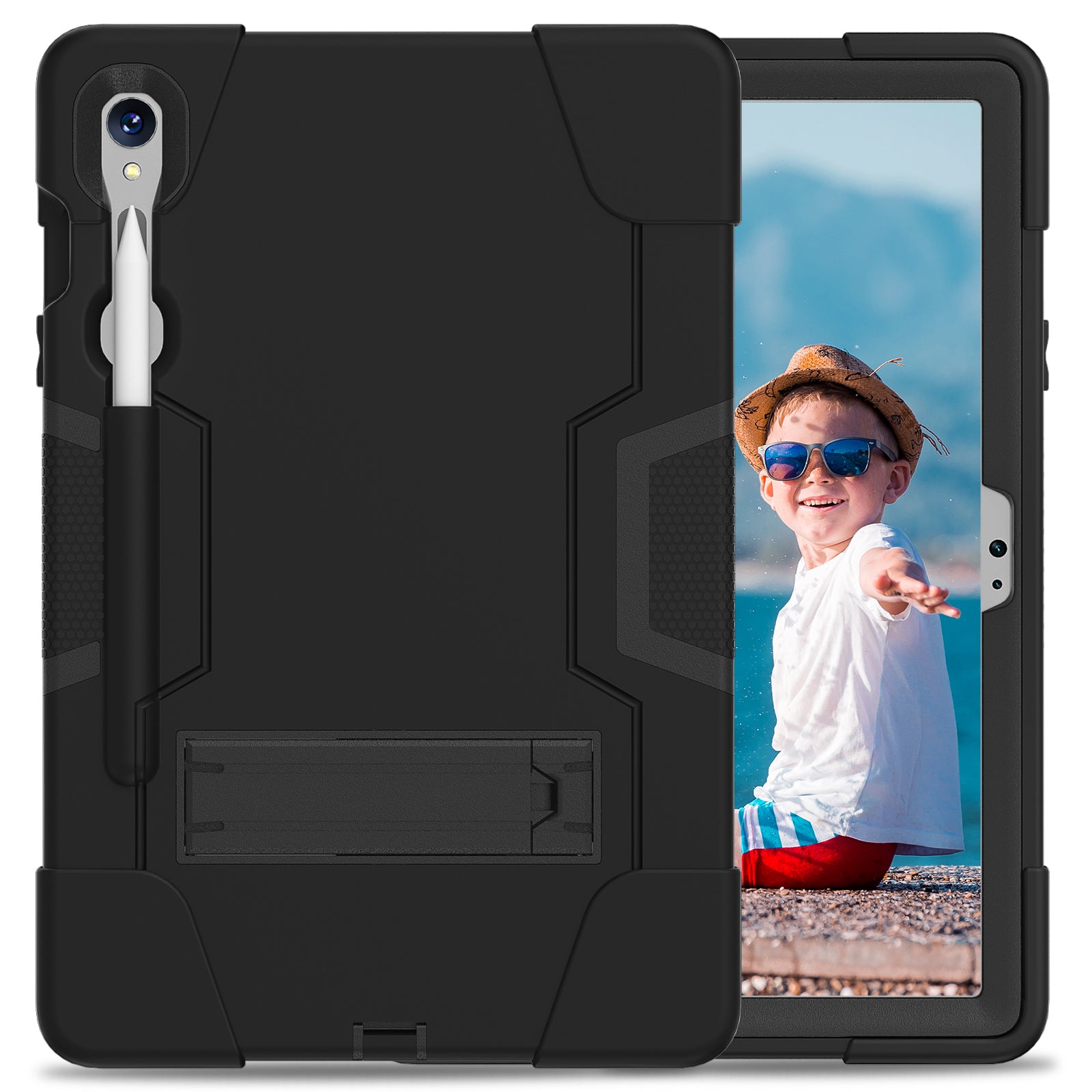 Silicone + PC Tablet Case for Samsung Galaxy Tab S9 SM-X710  /  S9 FE SM-X510 Robot Style Dual Color Kickstand Cover - Black