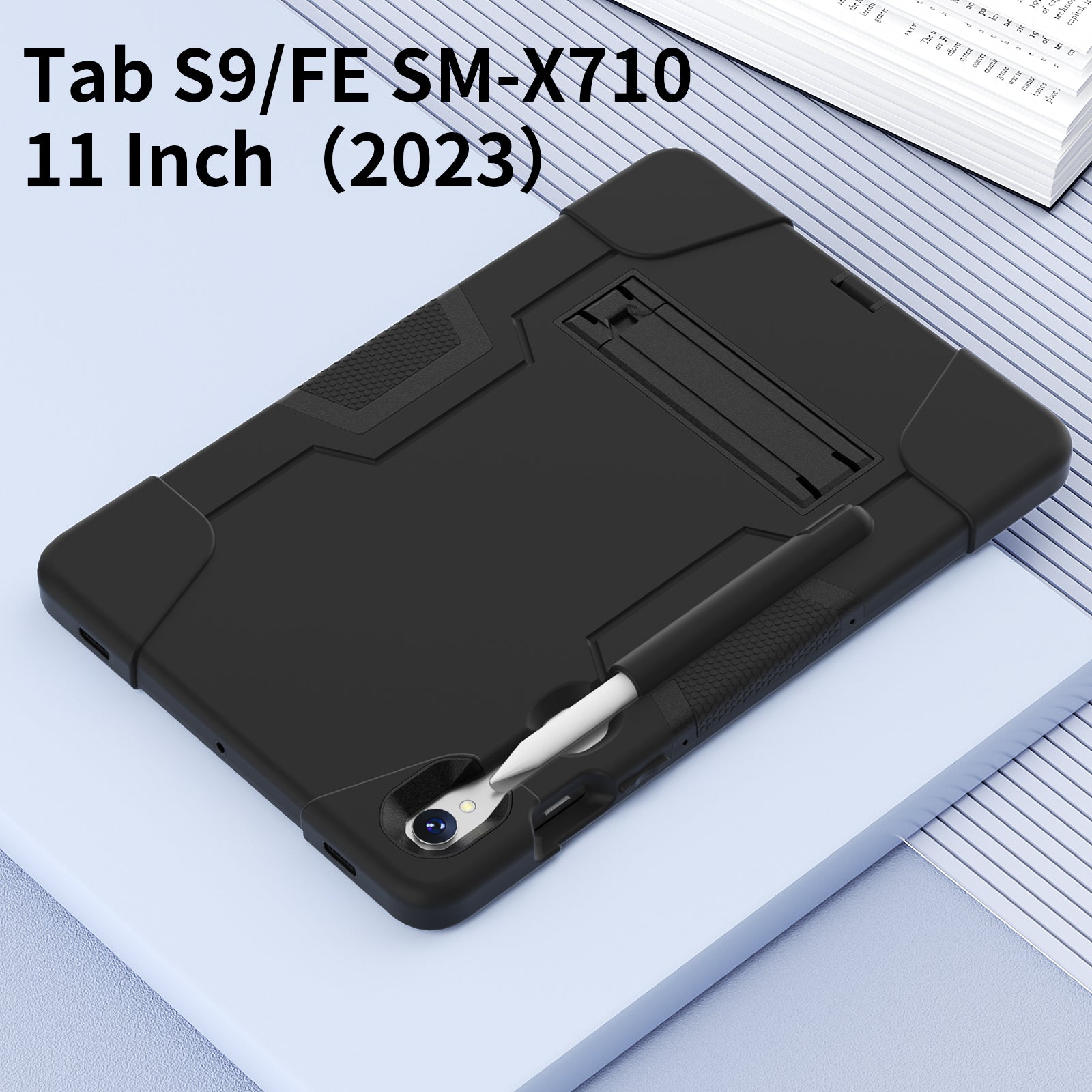 Silicone + PC Tablet Case for Samsung Galaxy Tab S9 SM-X710  /  S9 FE SM-X510 Robot Style Dual Color Kickstand Cover - Black